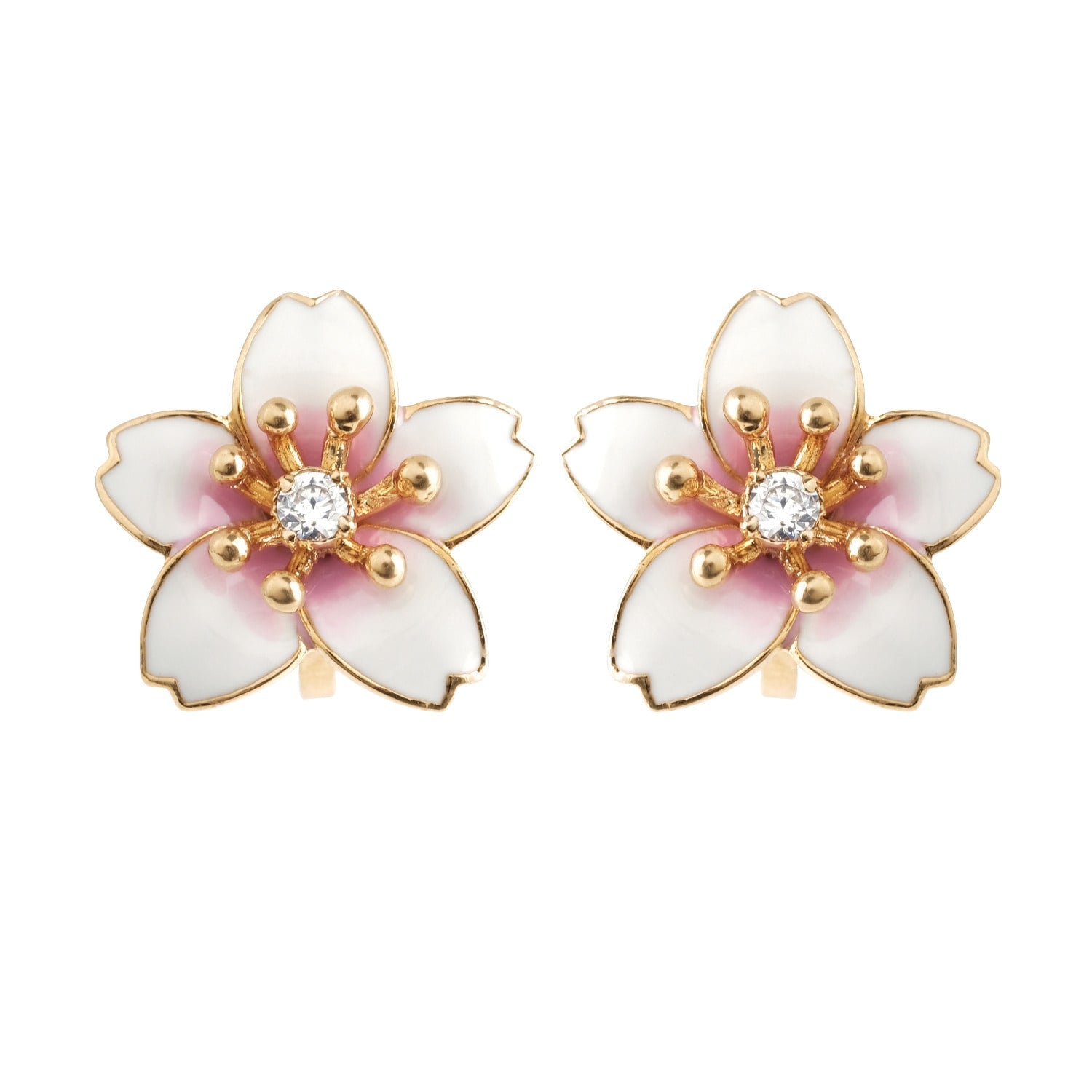 Gold & Zirconia Clip On Earrings, Series Sakura