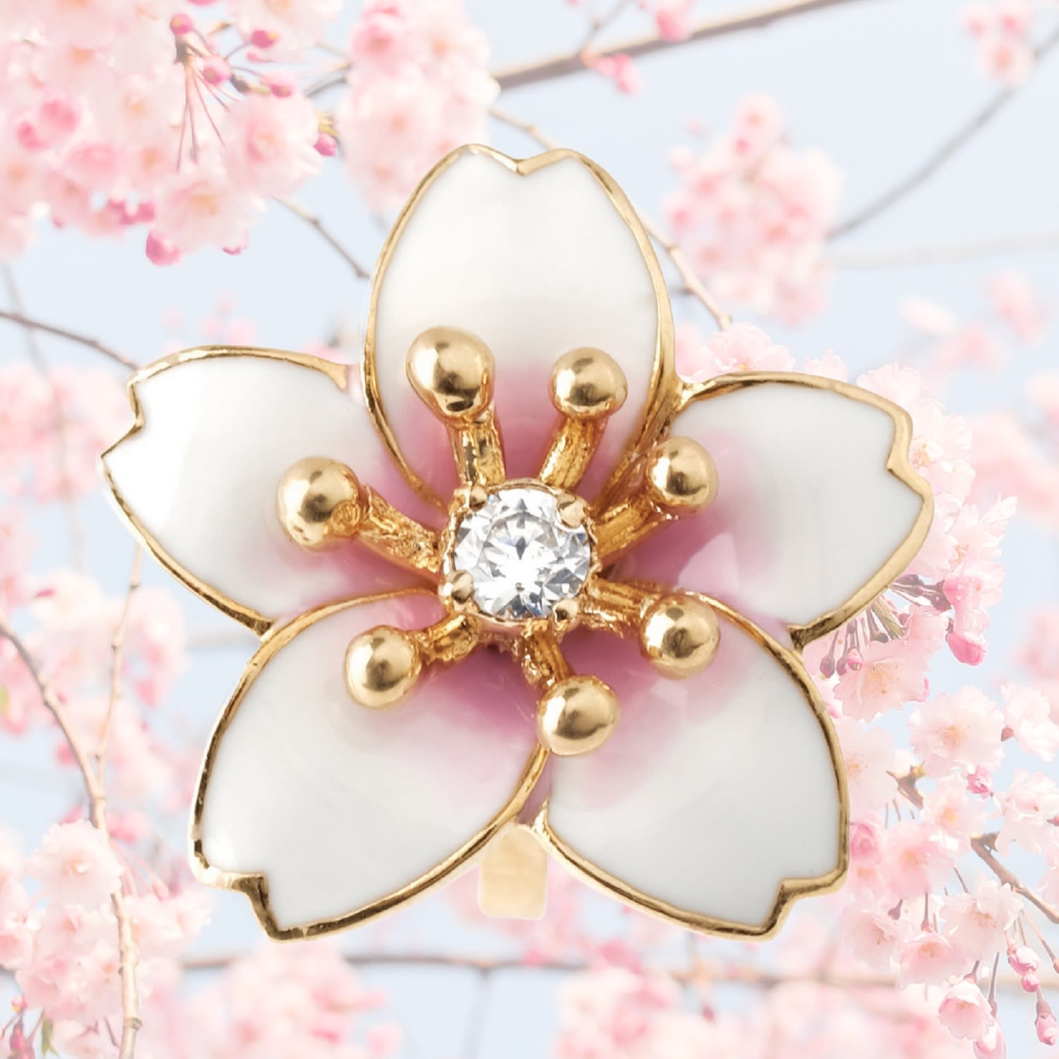 Gold & Zirconia Clip On Earrings, Series Sakura