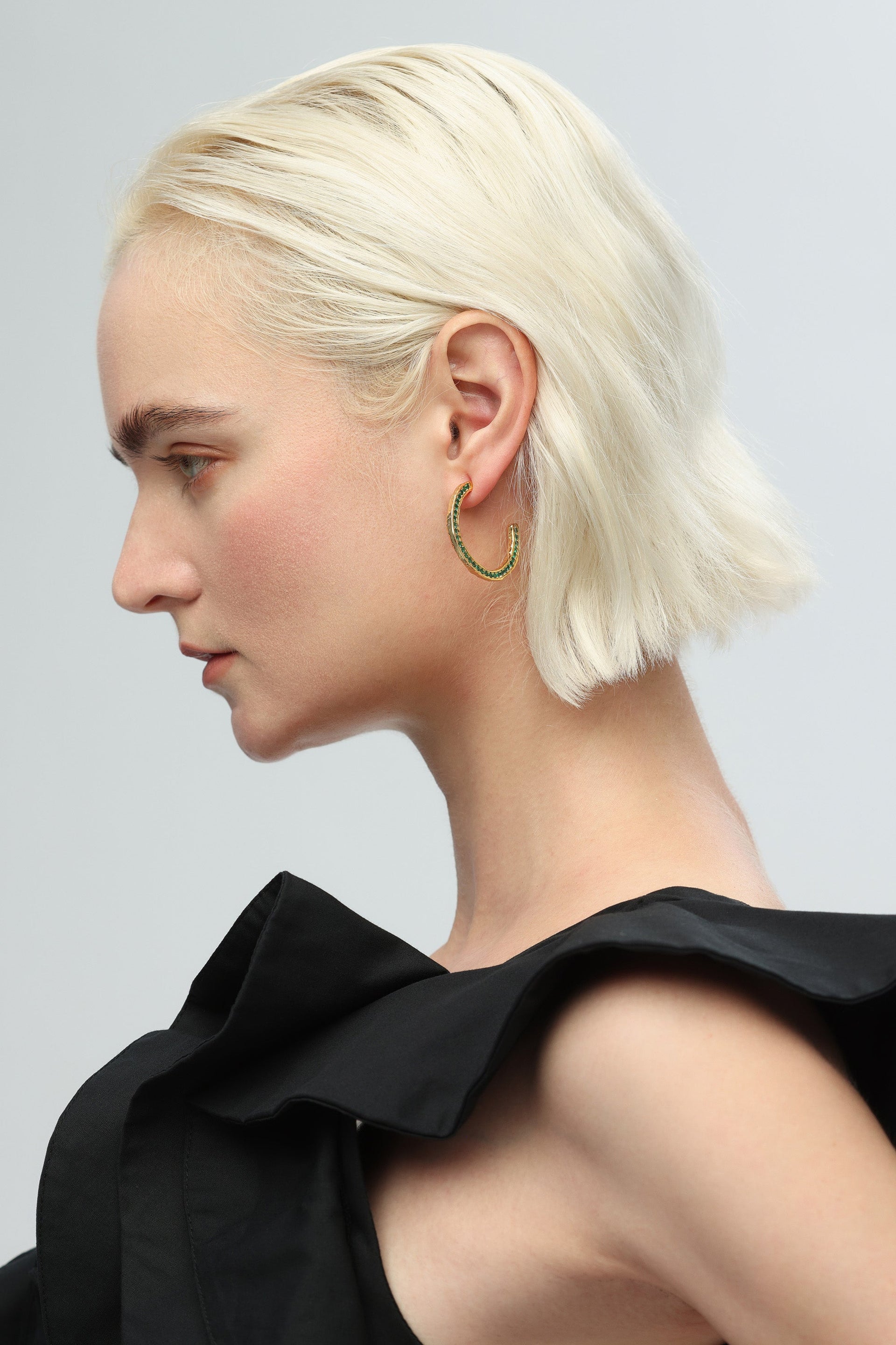 Gold Zirconia Molten C-Hoop Earrings
