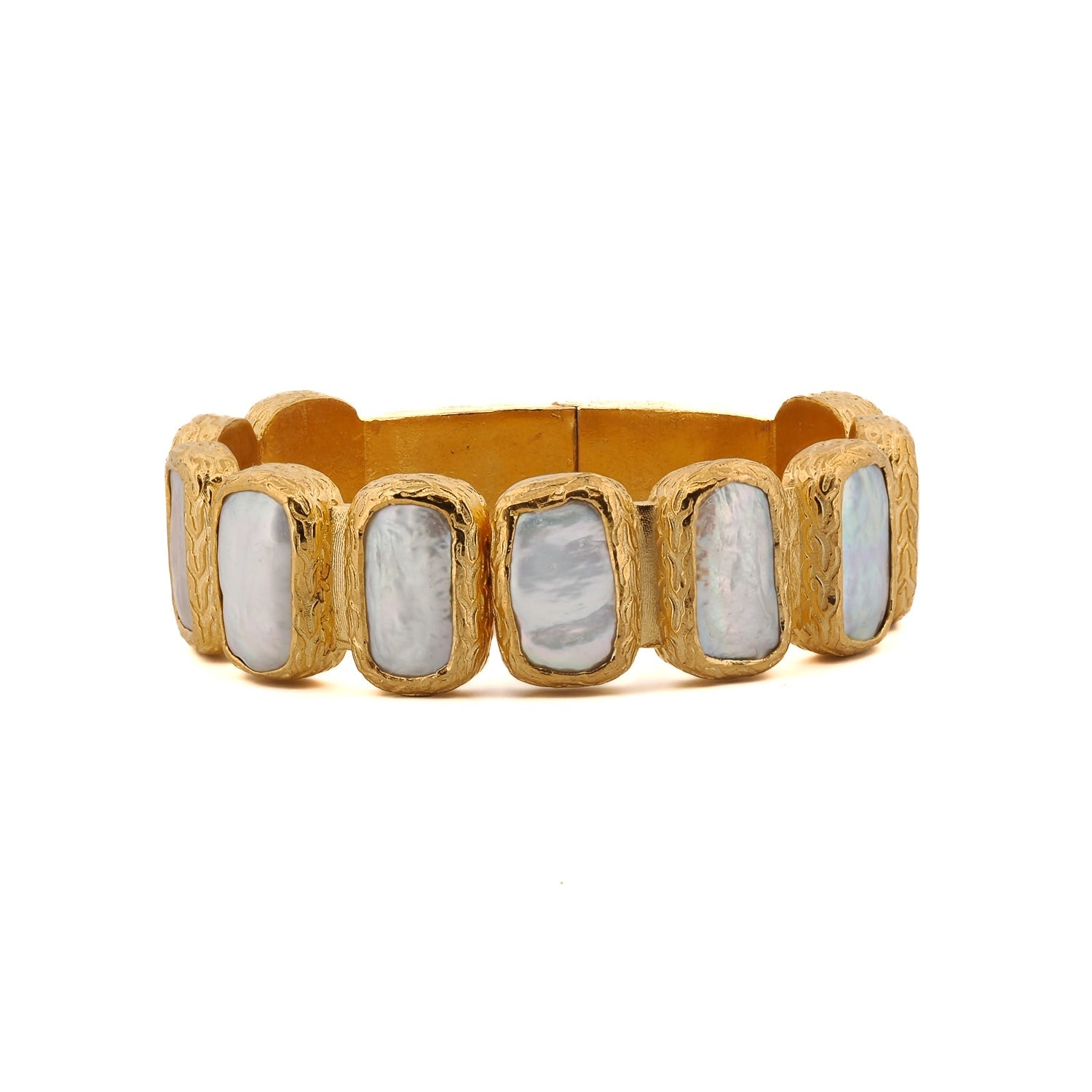 Pearl & Gold Elegant Cuff Bangle Bracelet - Gold