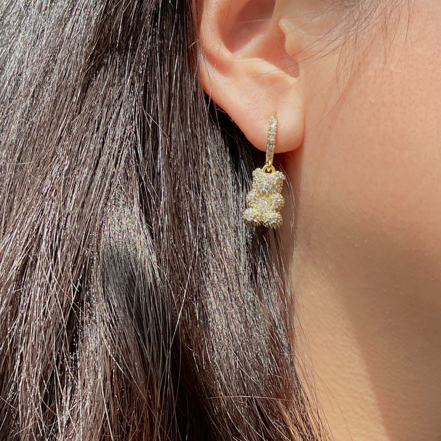 Golden Bear Hoops Earrings- Zircon