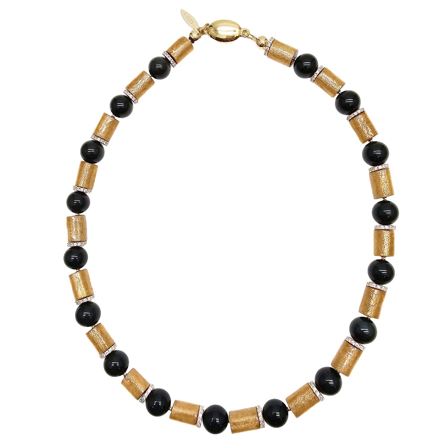 Golden Coral With Black Obsidian Classic Style Necklace