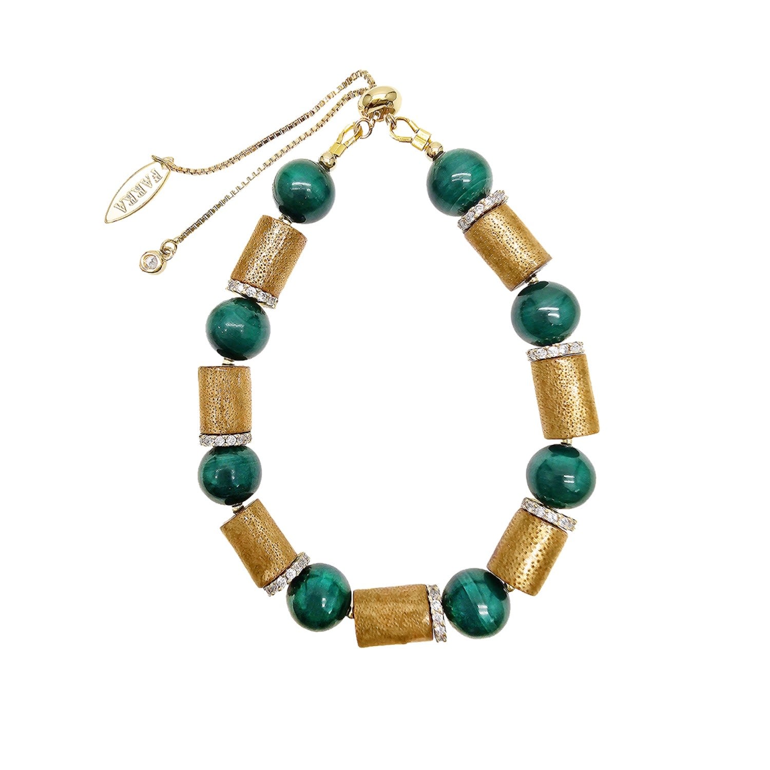 Golden Coral With Green Malachite Adjustable Bracelet