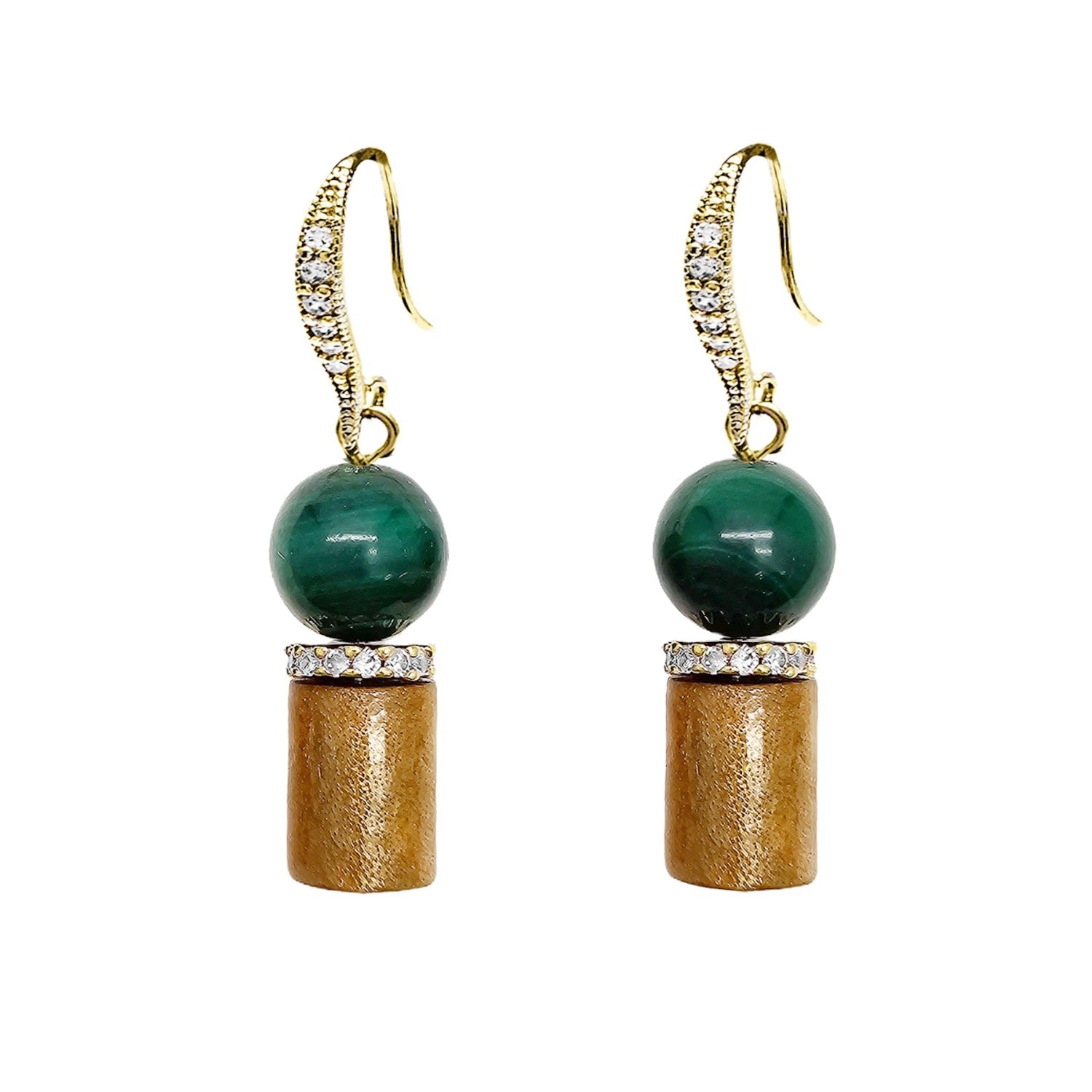 Golden Coral With Malachite Dangle Earrings