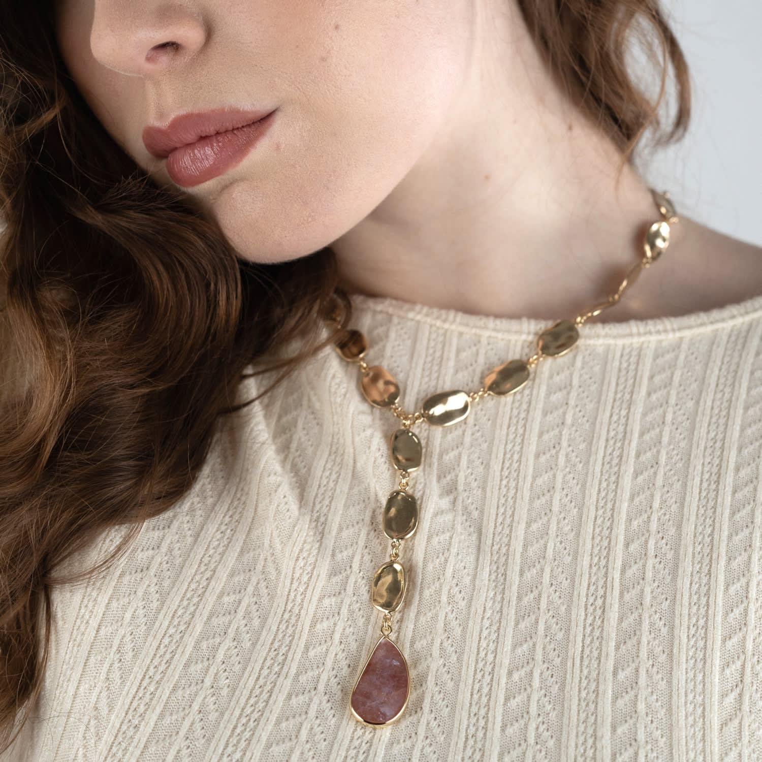 Golden Drift Strawberry Quartz Necklace