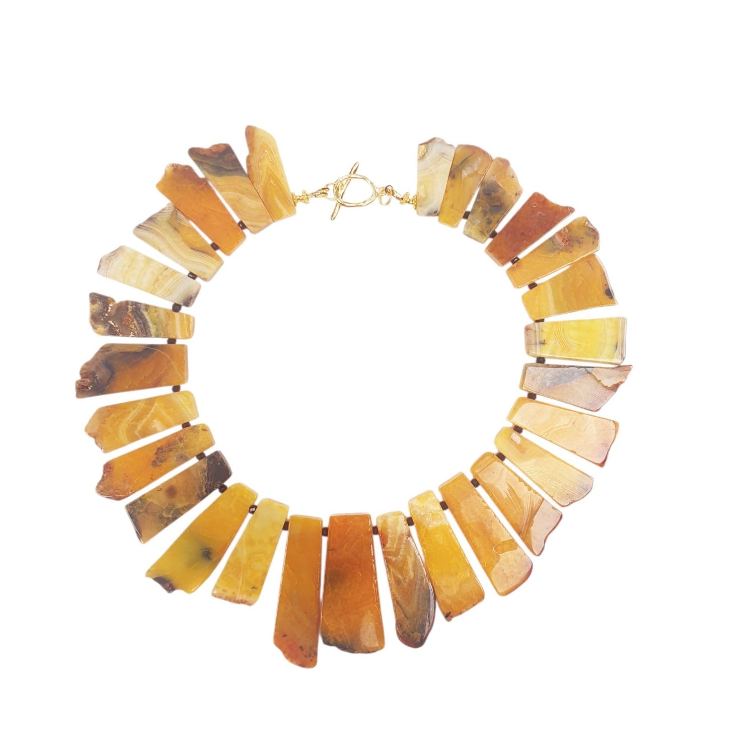 Golden Earth: Statement Necklace Of Yellow Agate & Black Malaysian Jade