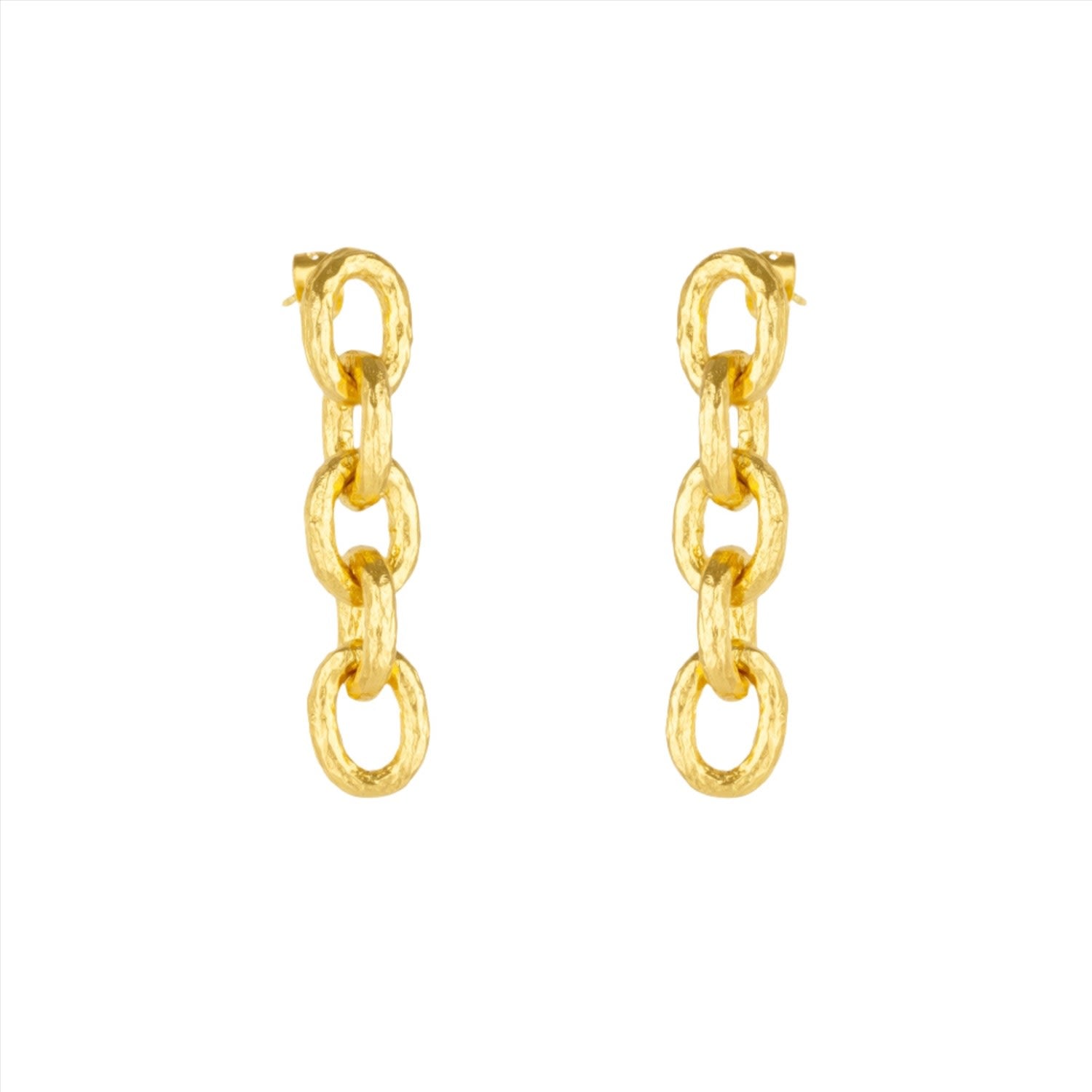 Golden Hammered Link Chain Drop Earrings