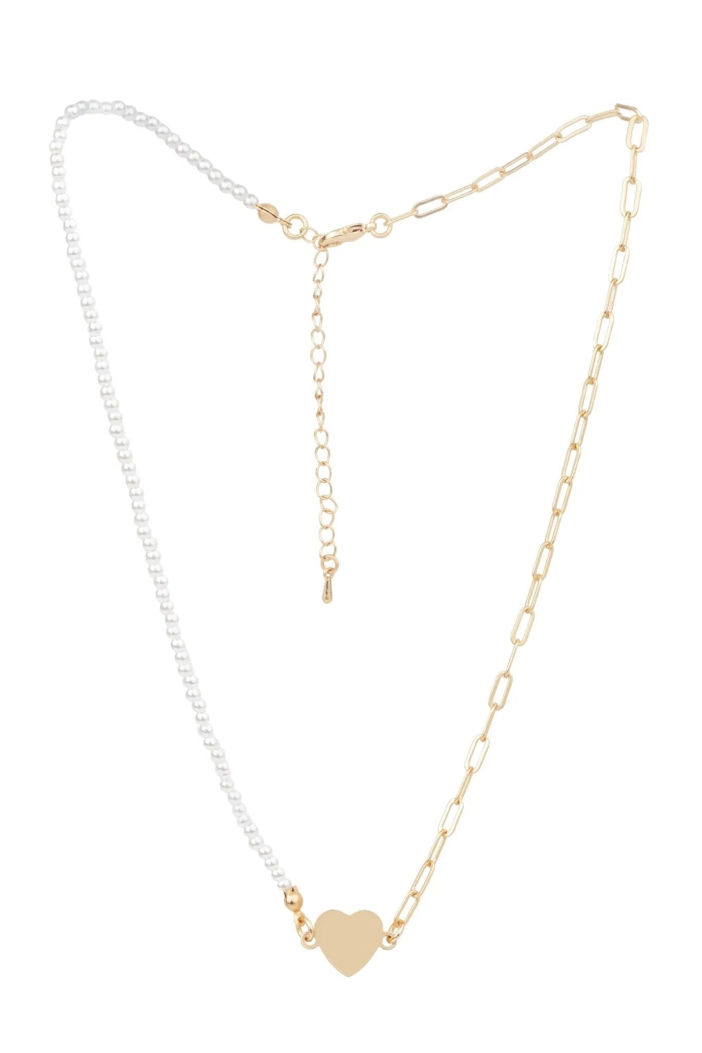 Golden Heart Pearl Chain Necklace