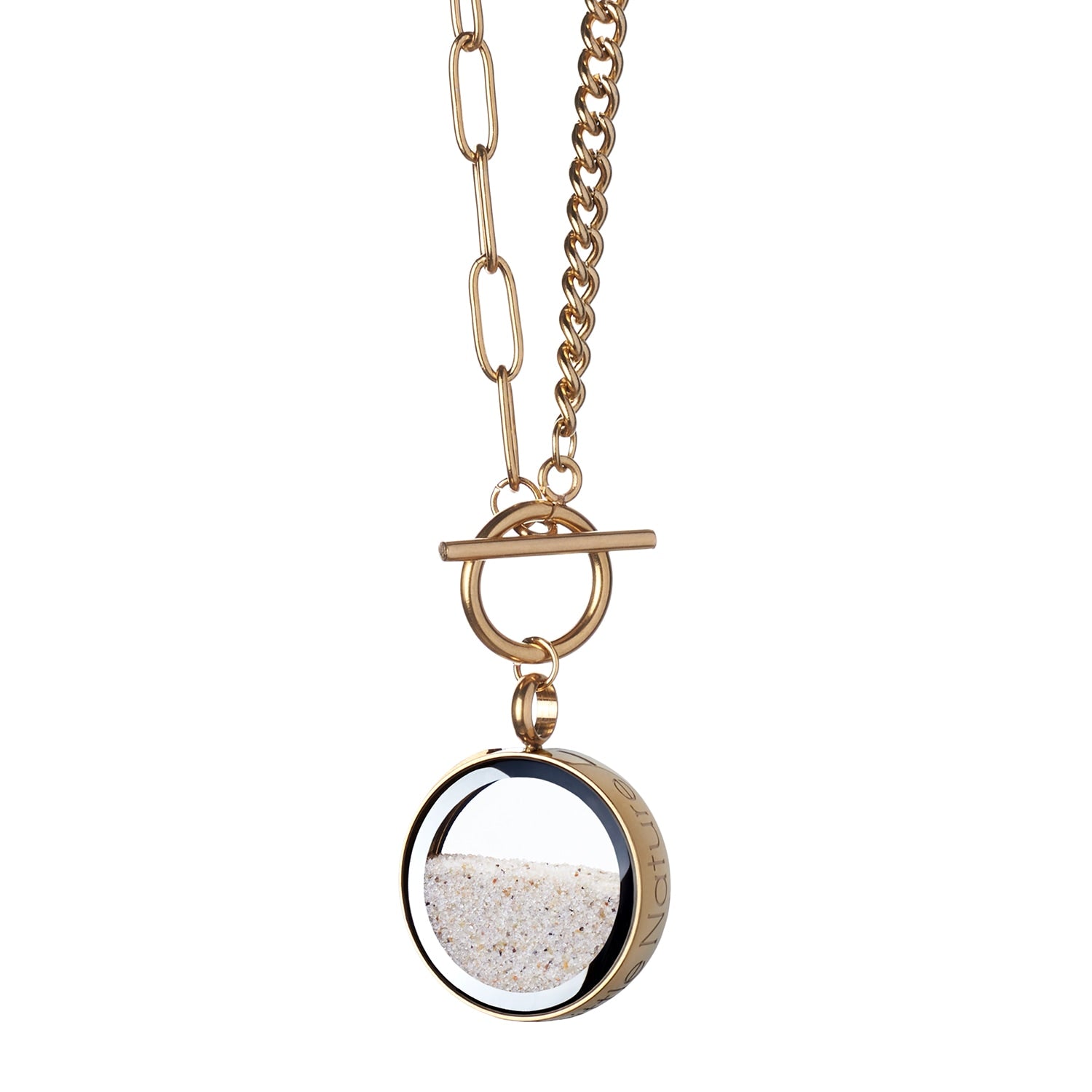 Gold-Plated Statement Necklace With Real Beach Sand – Handmade Nature Jewelry, Coastal-Inspired Pendant