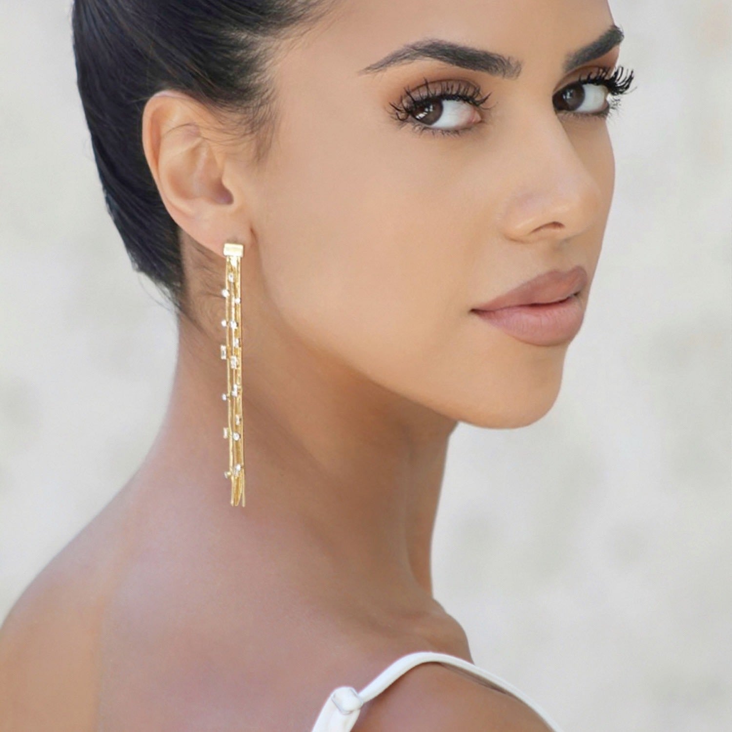 Golden Tassel Zirconia Earrings