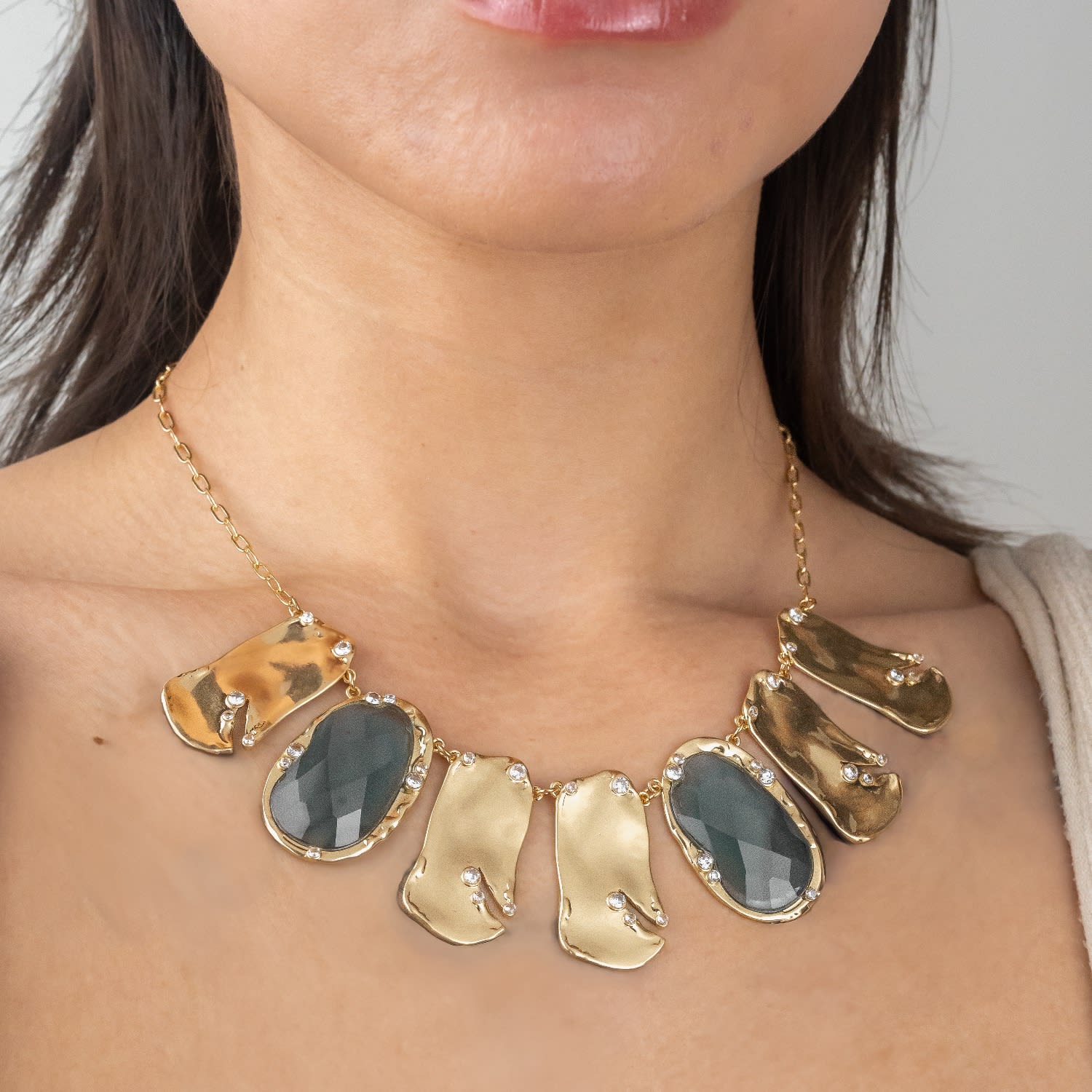 Golden Wave Collar Blue Necklace