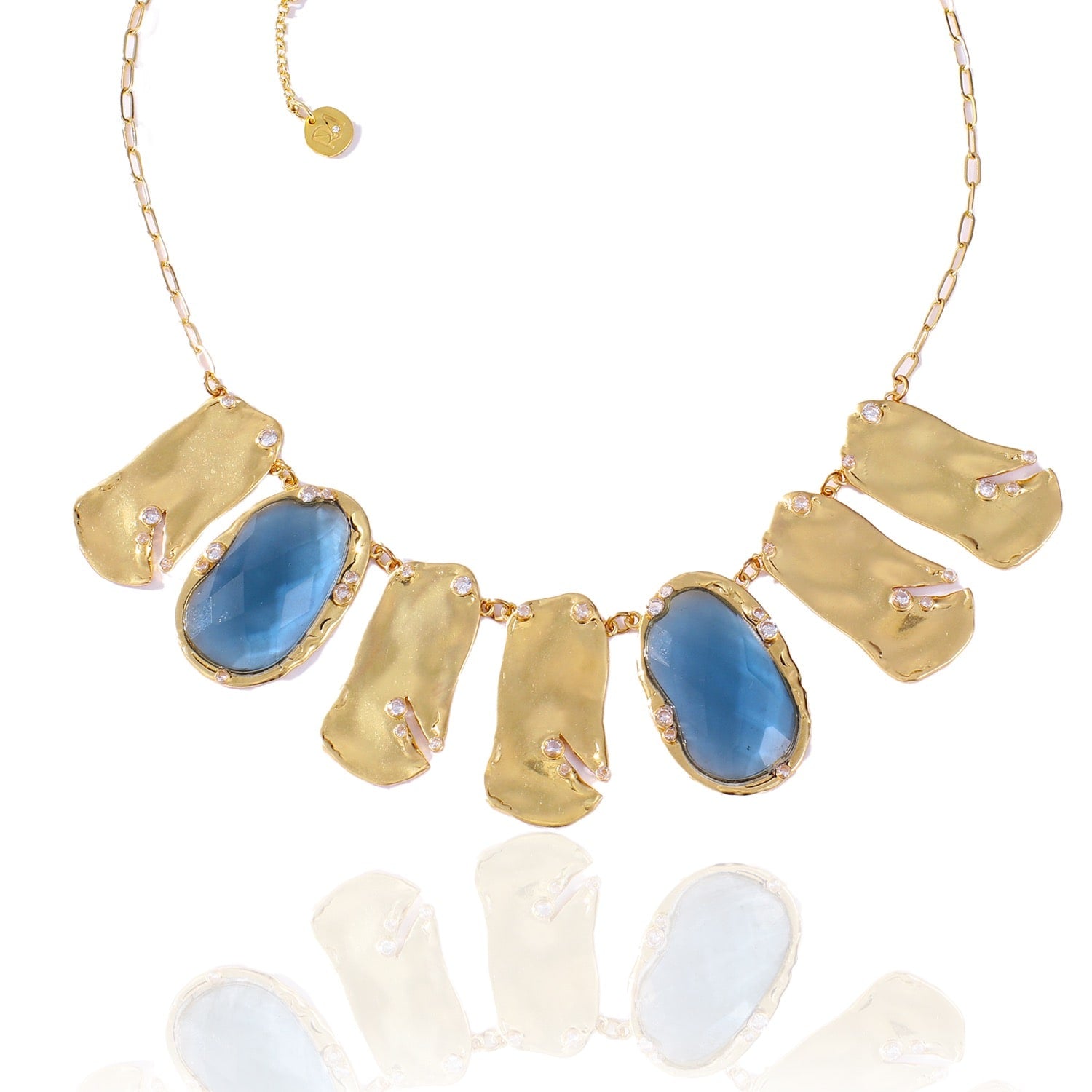 Golden Wave Collar Blue Necklace