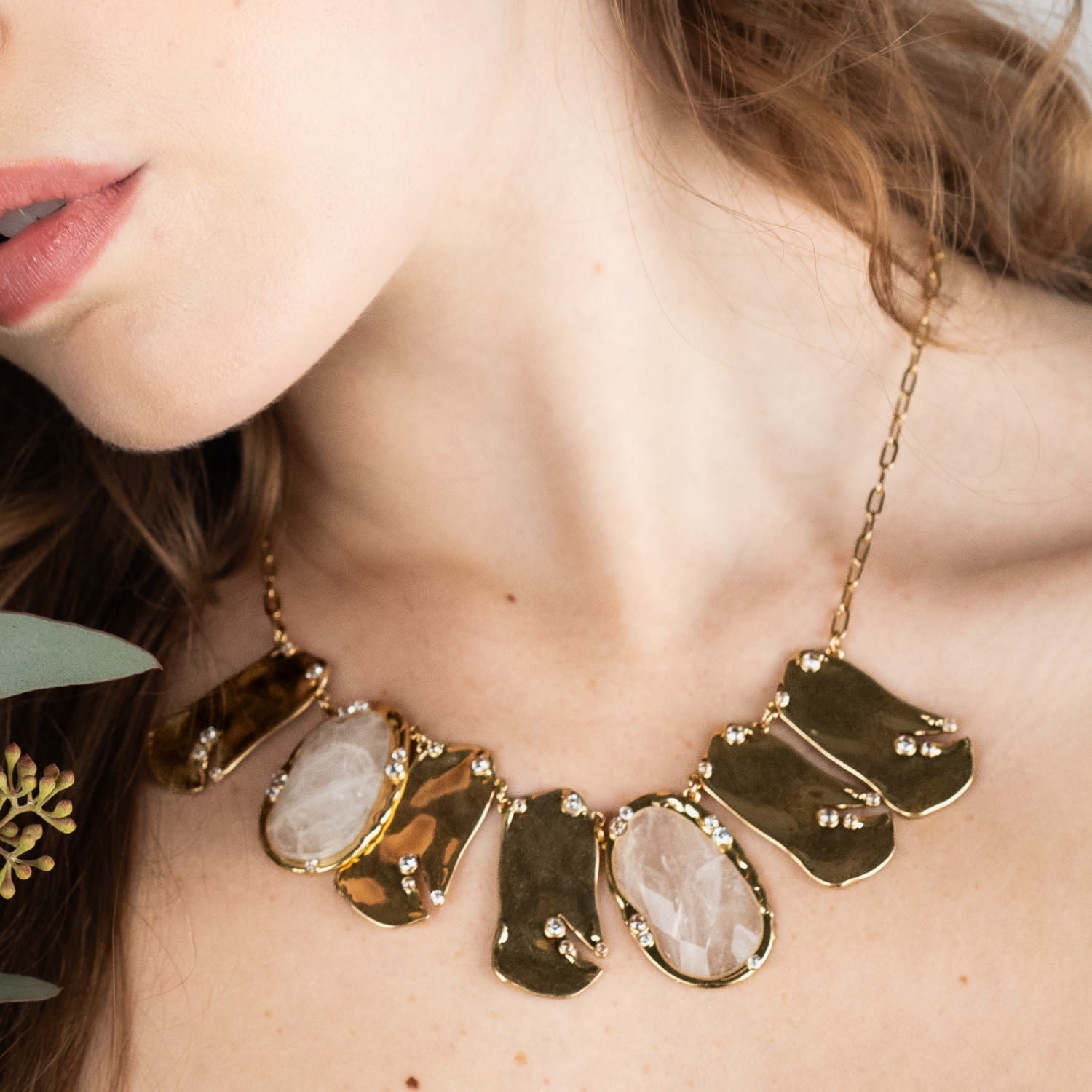 Golden Wave Collar Clear Quartz Necklace