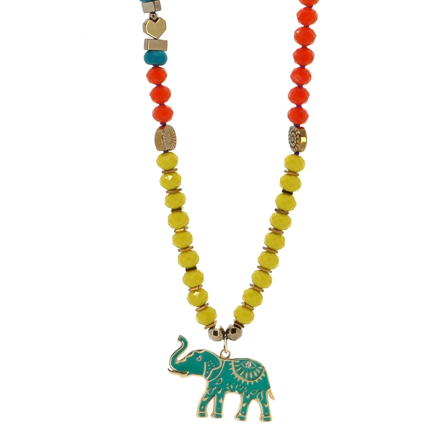 Good Fortune Elephant Colorful Beaded Necklace - Multicolour
