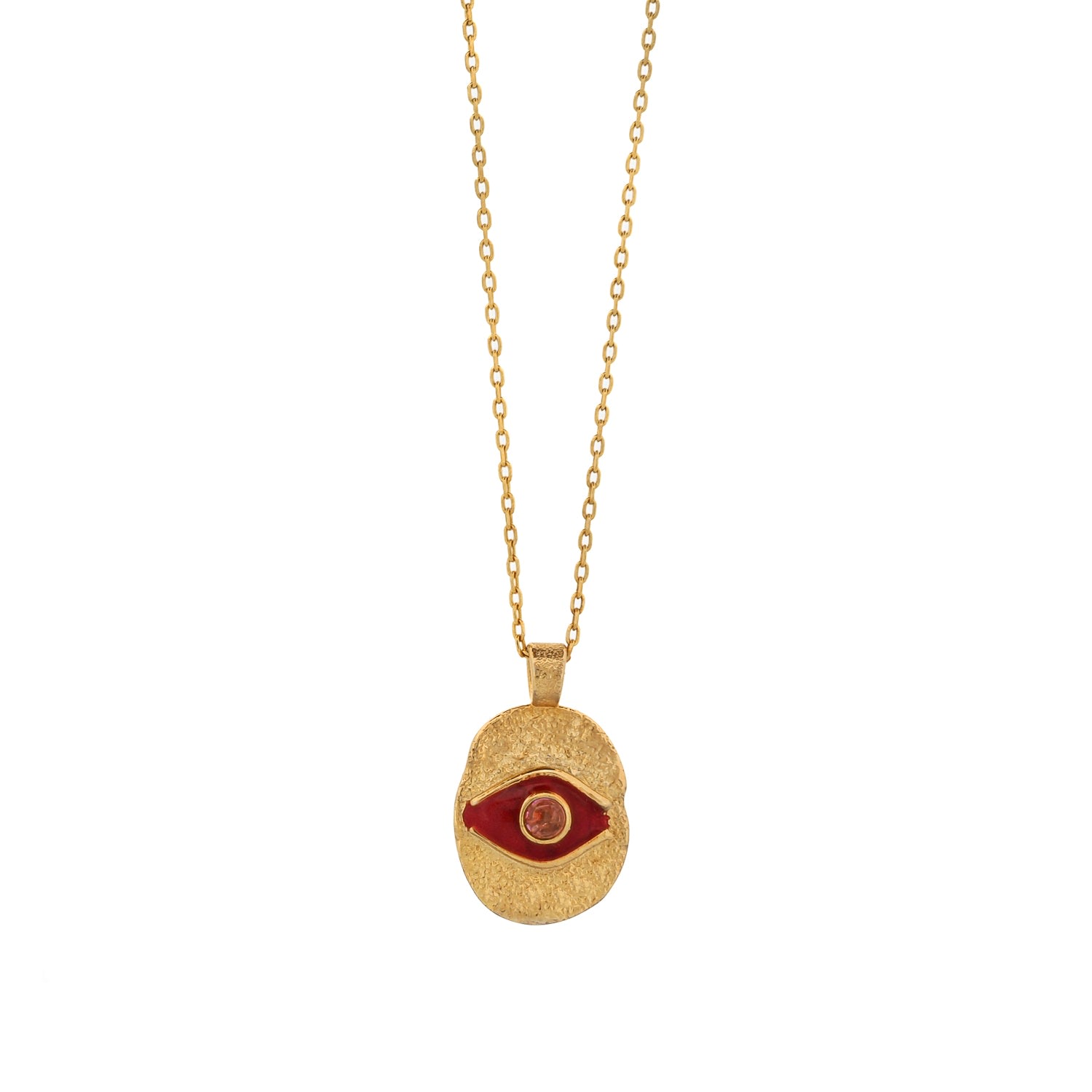 Red Enamel Evil Eye Gold Pendant Good Fortune Necklace - Gold
