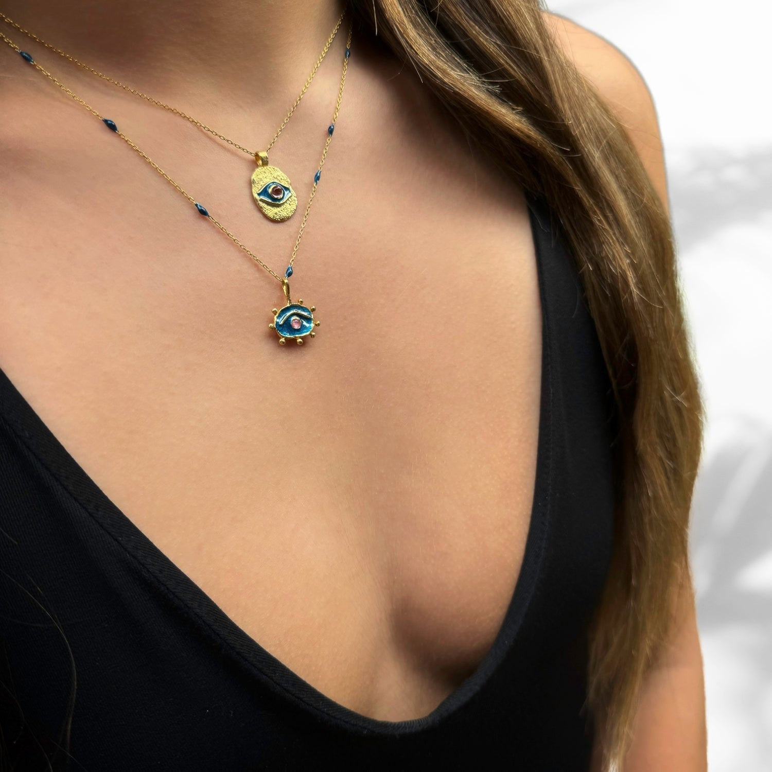 Blue Hittite Sun Pink Tourmaline Statement Necklace - Blue