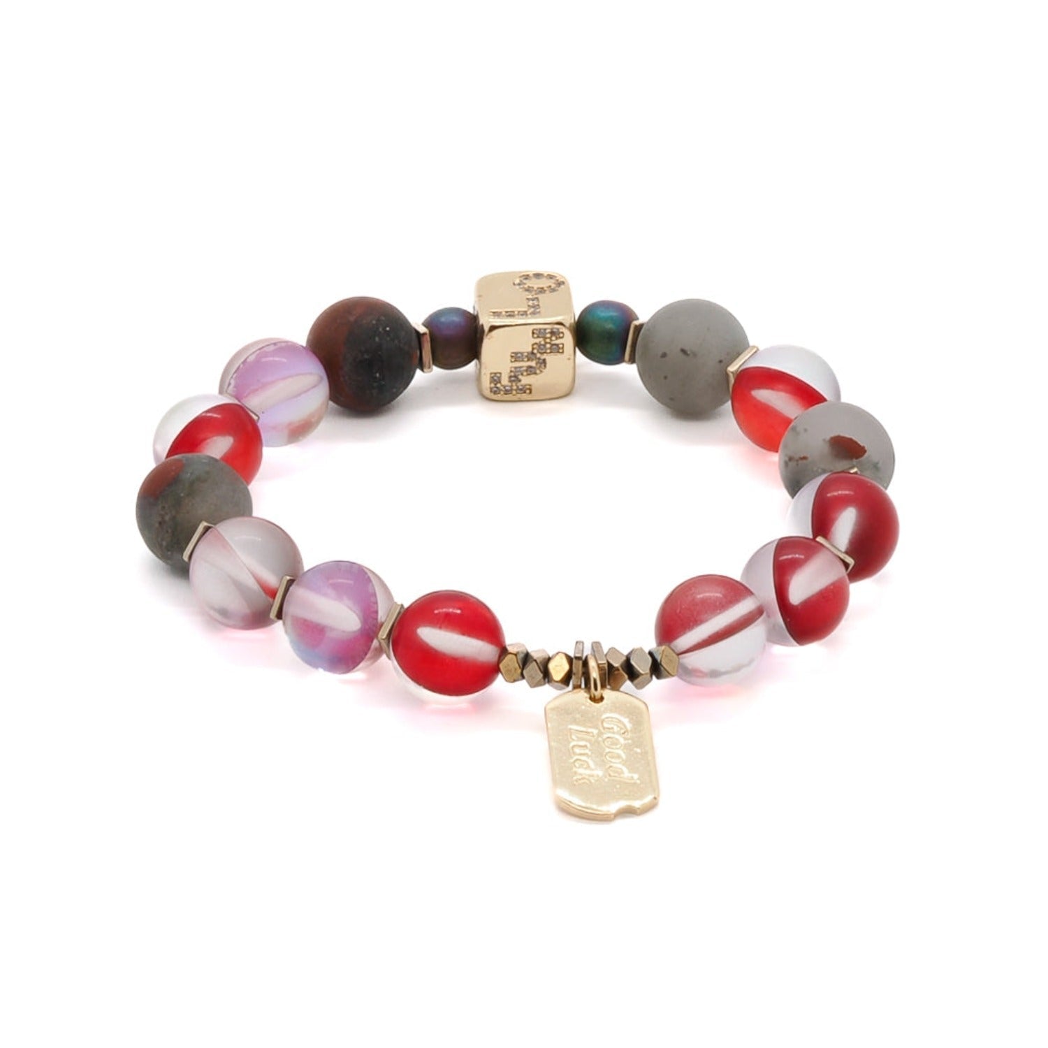 Good Luck Red Cat Eye Gold Love Bead Bracelet - Multicolor