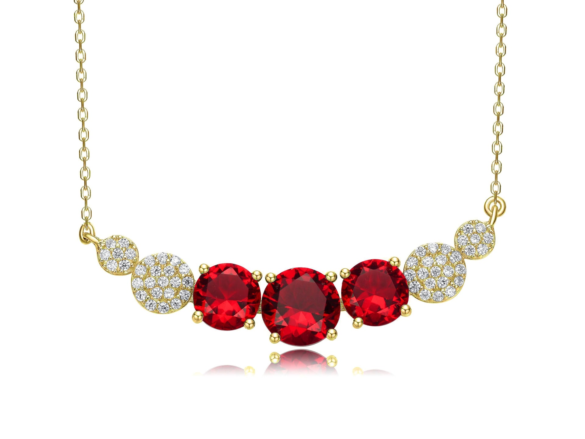 Gorgeous Sterling Silver Gold Plated With Red Cubic Zirconia Bar Necklace