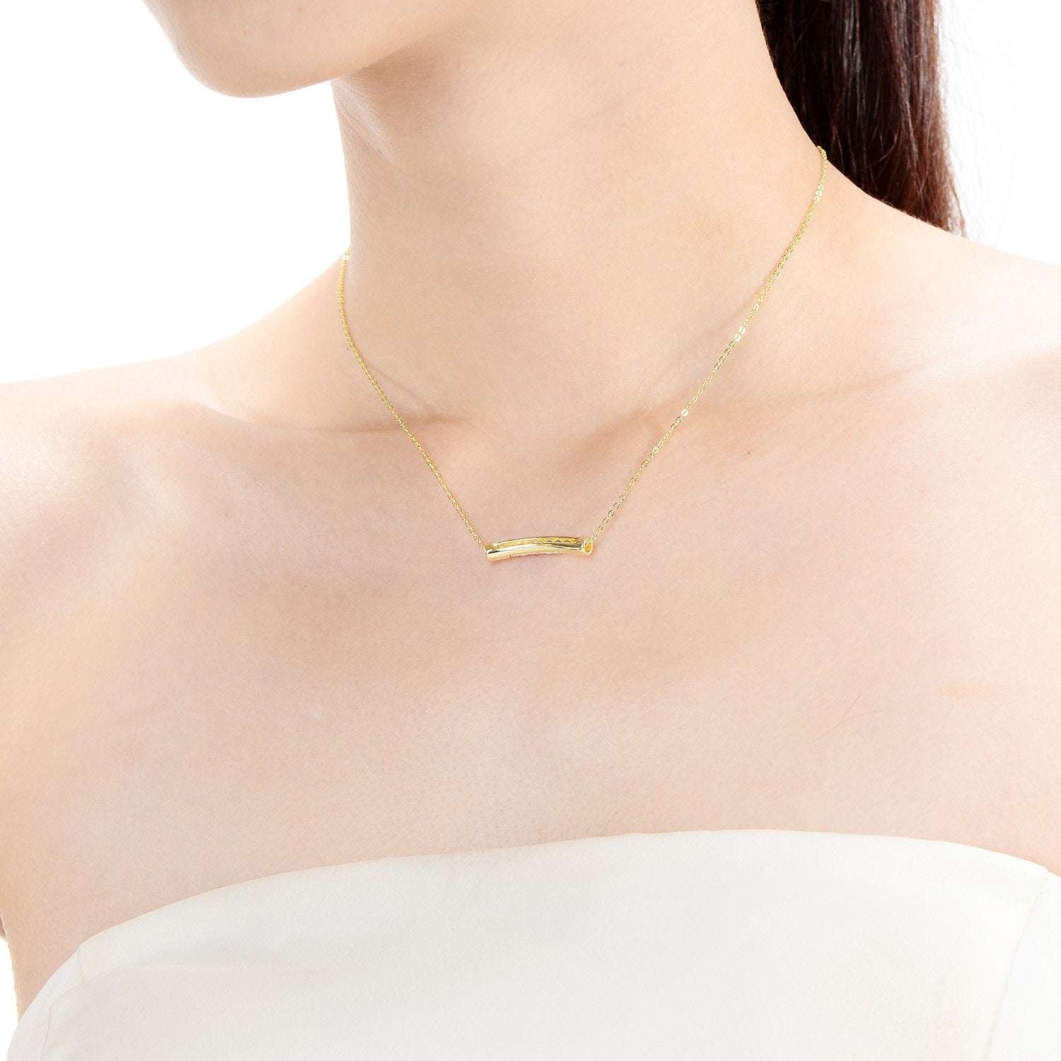 Gorgeous Sterling Silver Gold Plated Cubic Zirconia Curve Line Necklace
