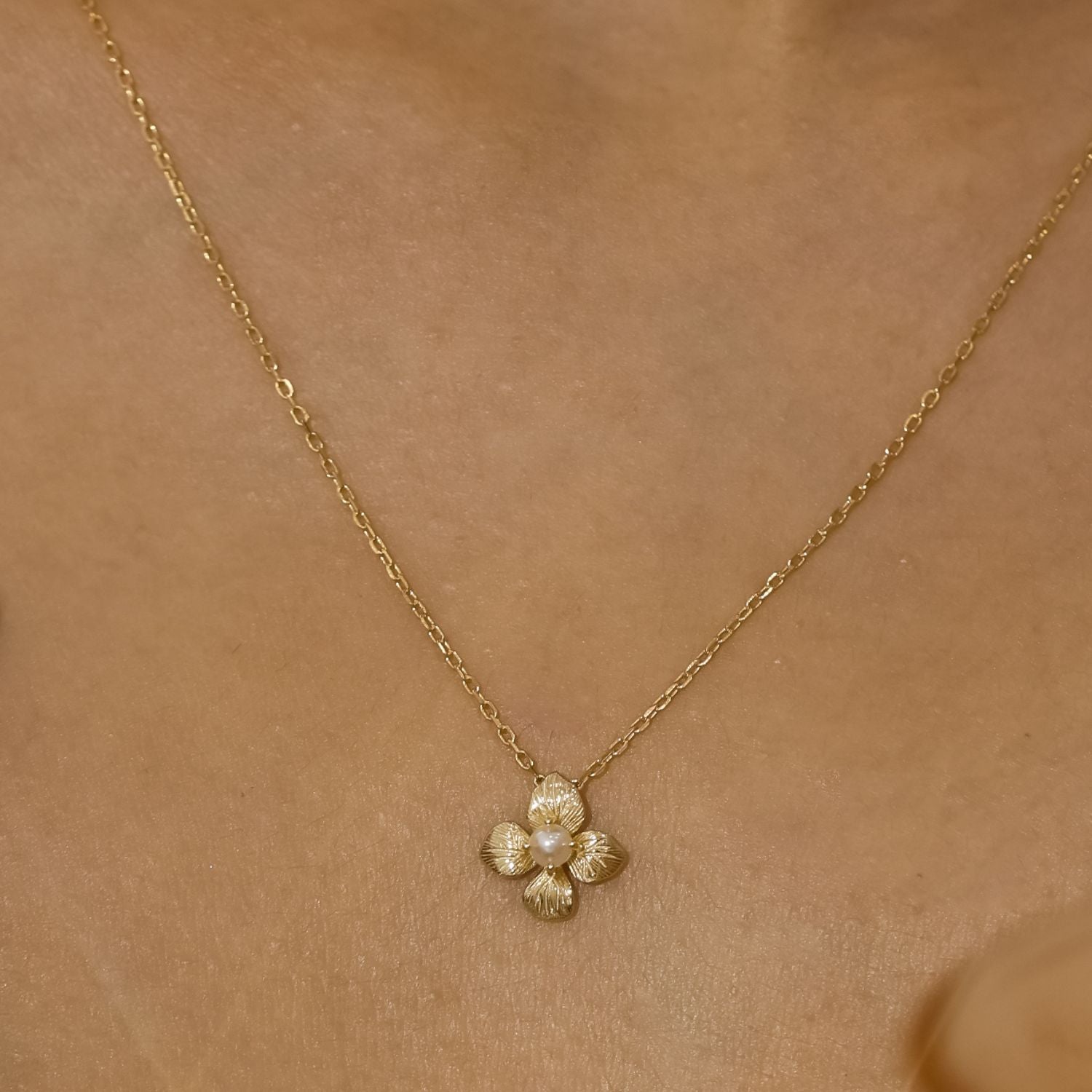 Gossamer Petal Pearl Necklace Yellow Gold Vermeil
