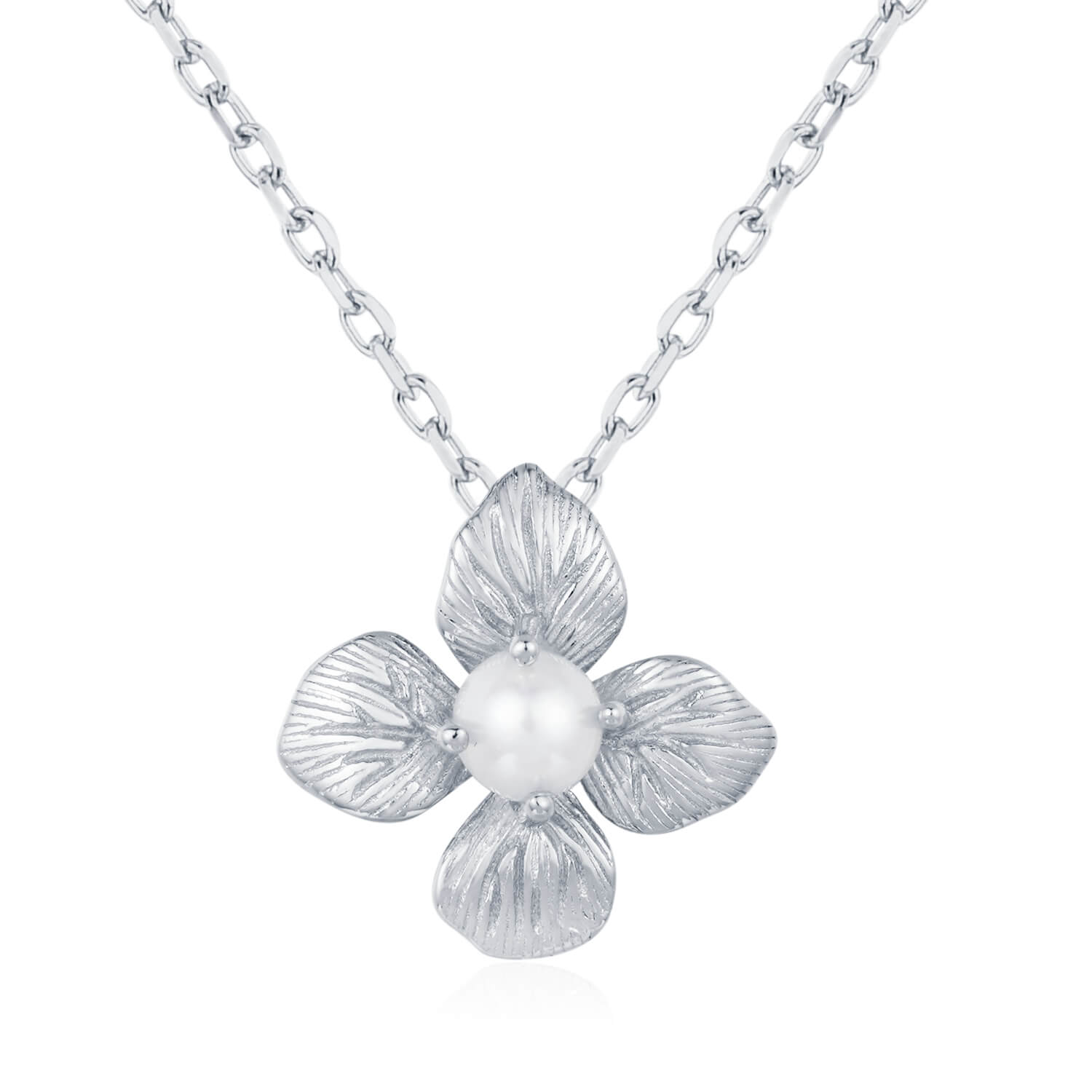 Gossamer Petal Pearl Necklace White Gold Vermeil