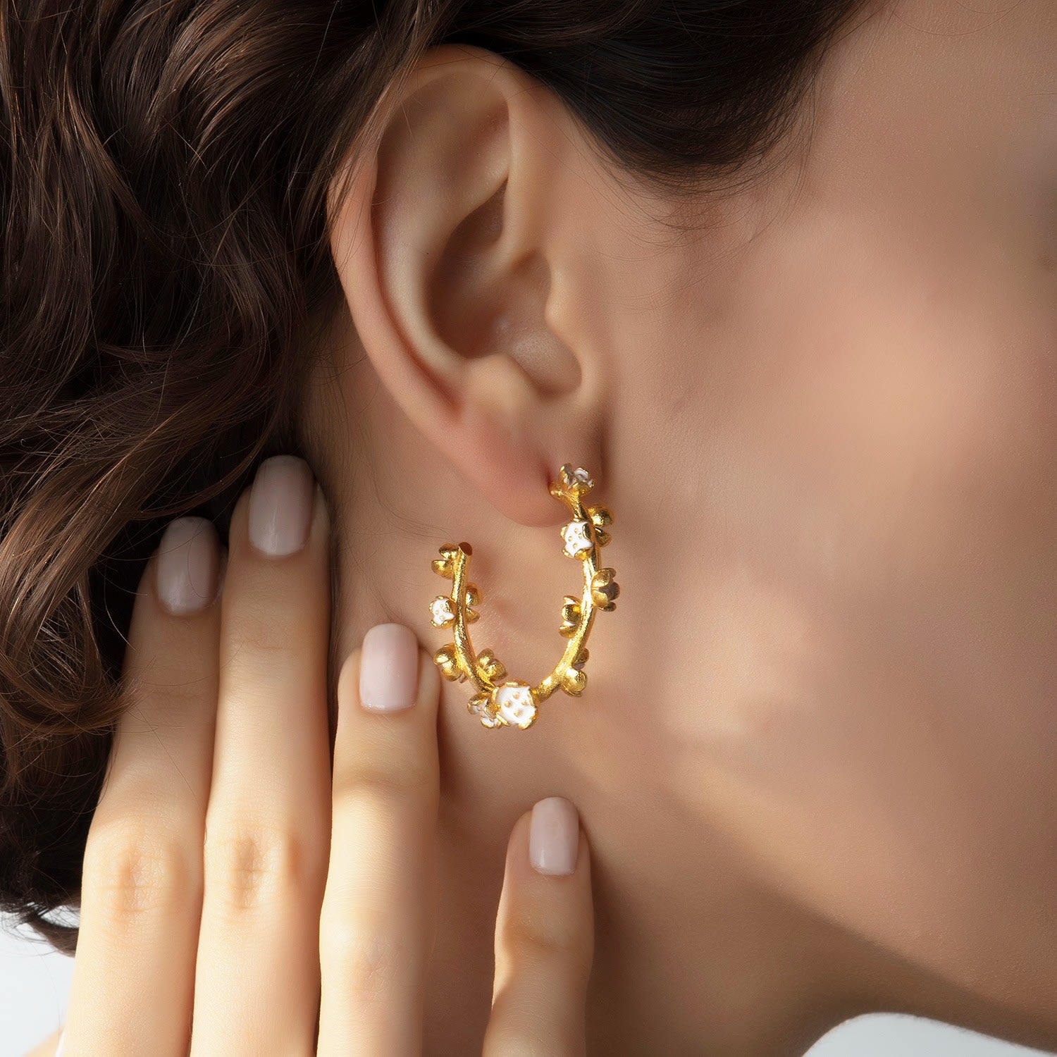 Large White Flower Hoop Earrings
