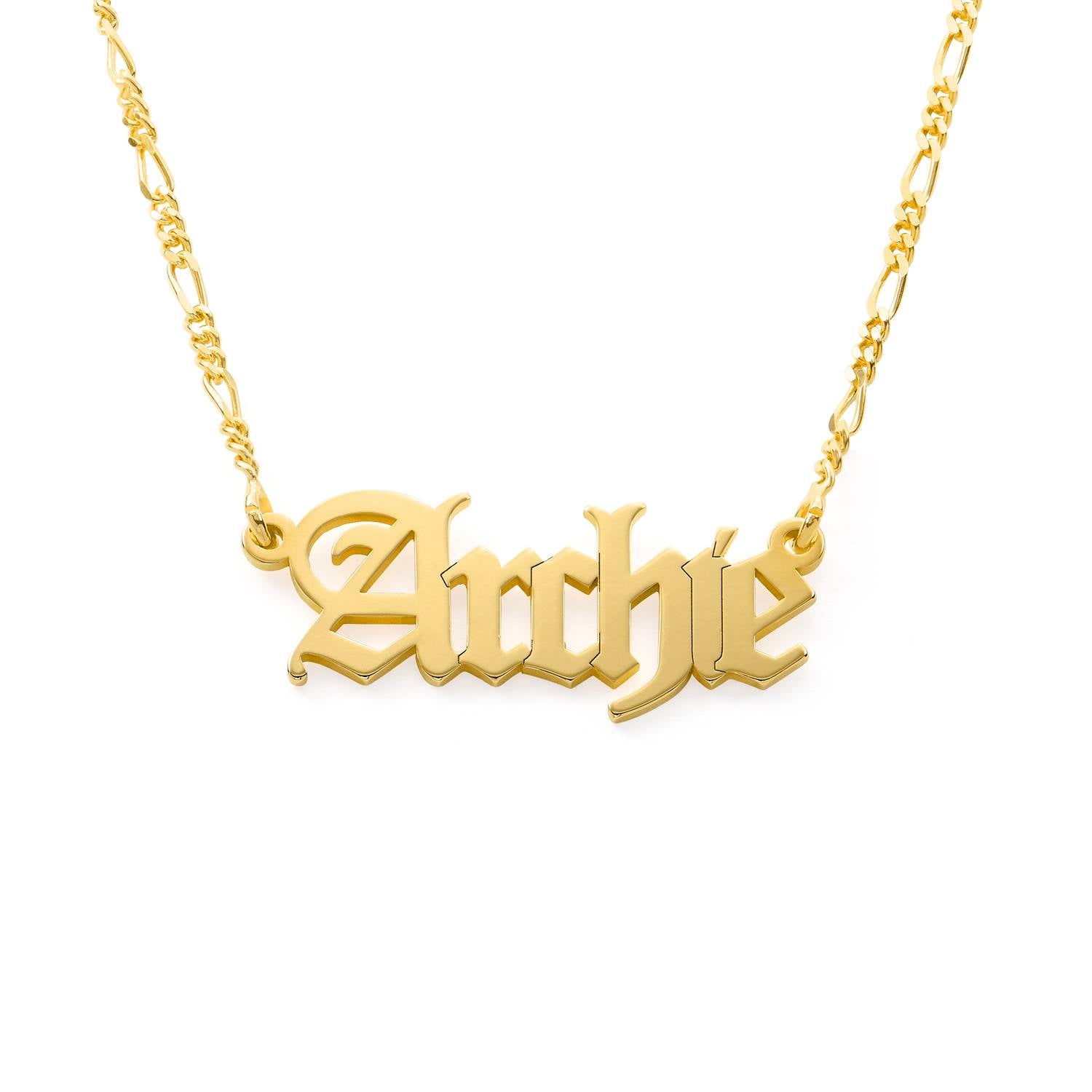 Gothic Name Necklace with new chain in Gold Vermeil