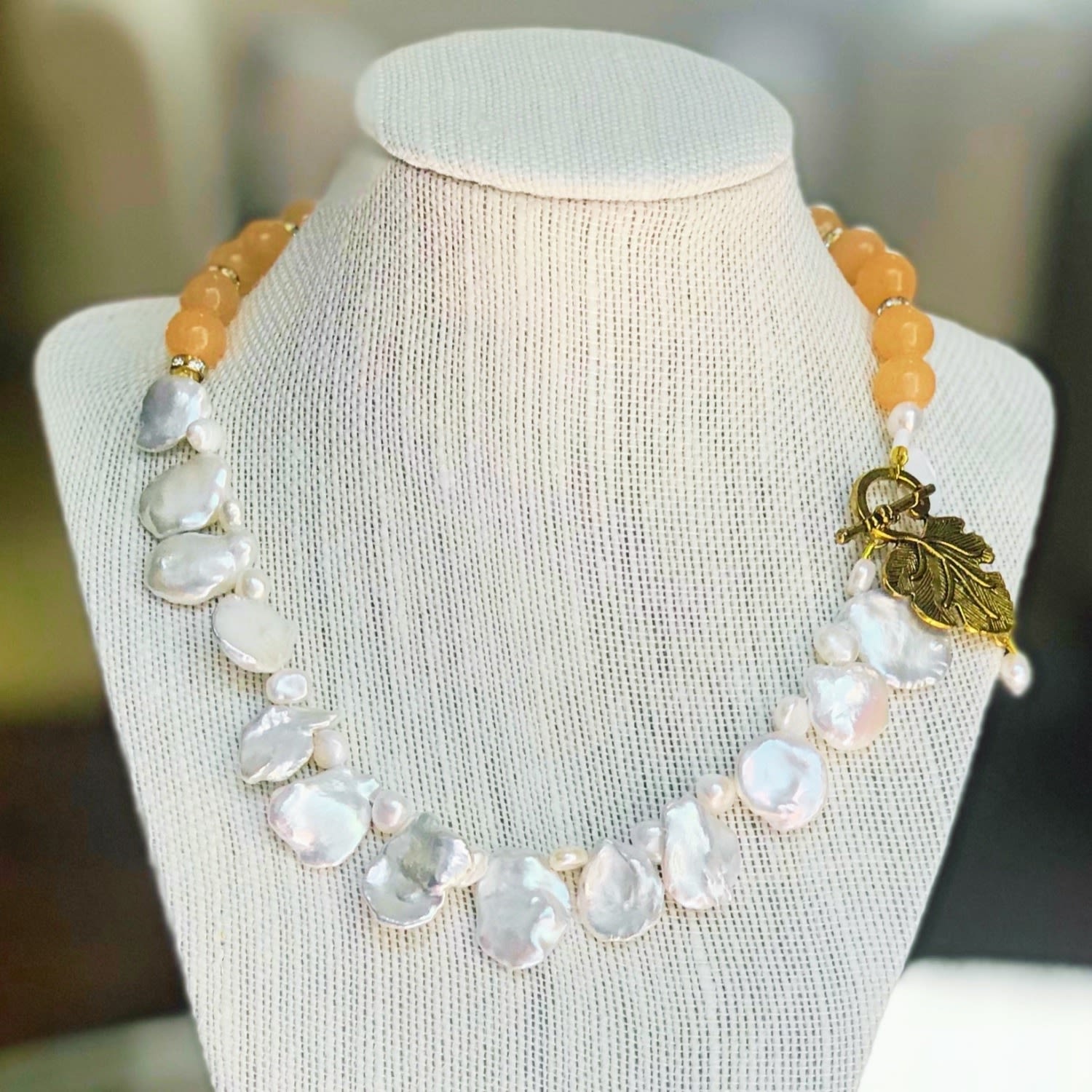 Keshi Pearls & Peach Beads