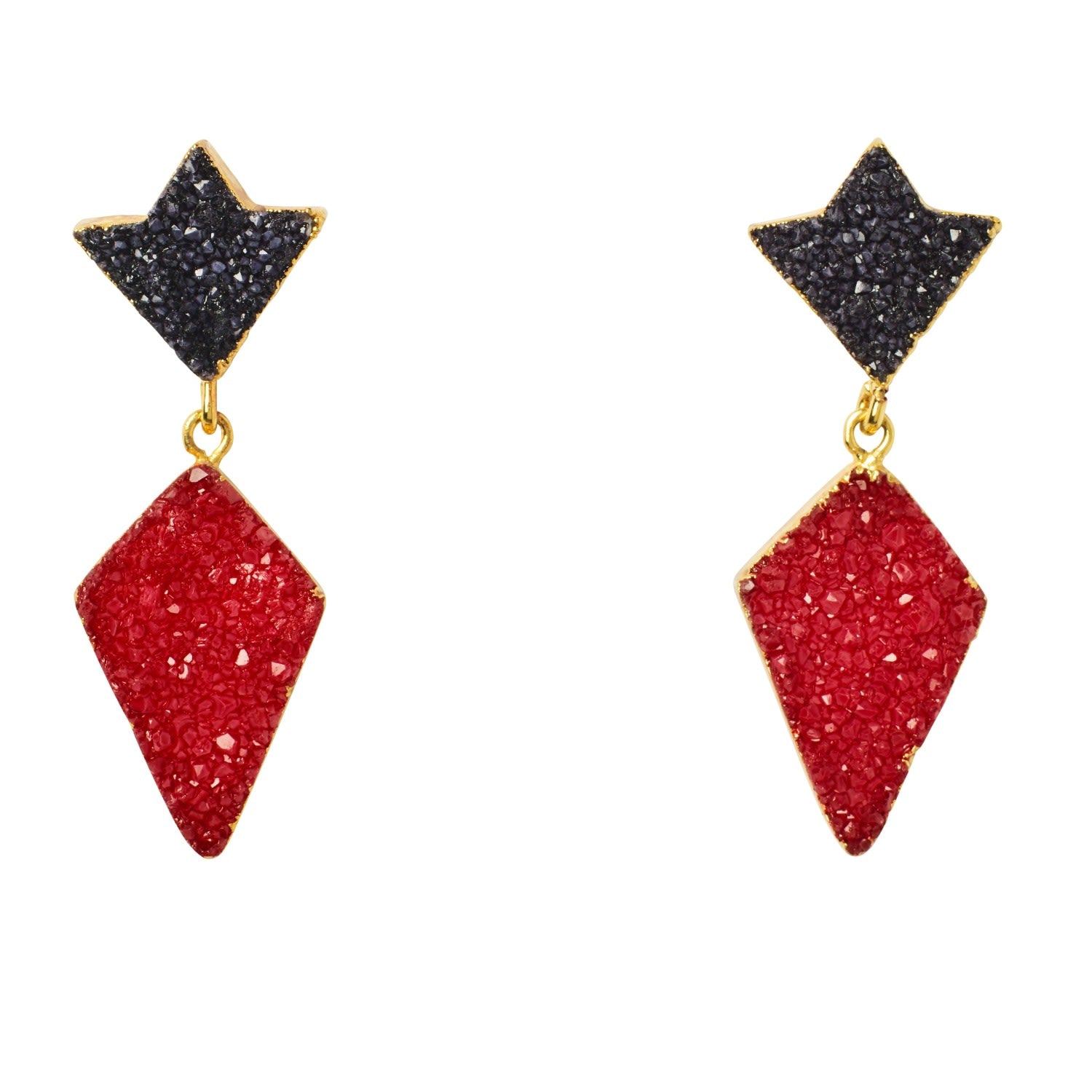 Princess Red Black Druzy Gold Earrings