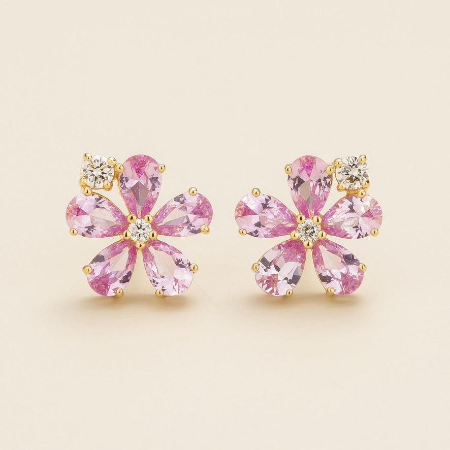 Florea Gold Earrings In Pink Sapphire & Diamond