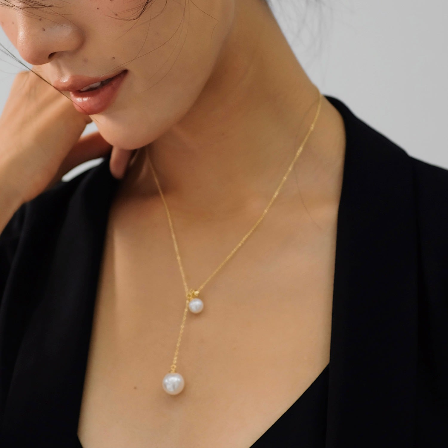 Grace Adjustable Double Pearl Chain Necklace