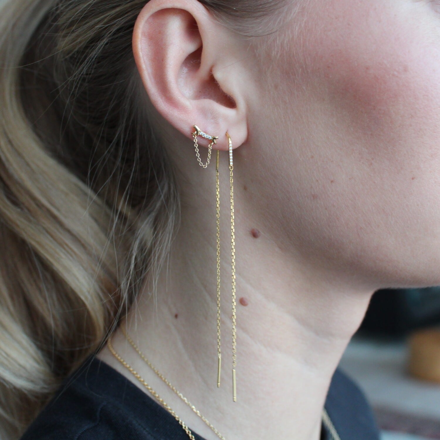 Grace - Bow Earrings With Zircons & Chains