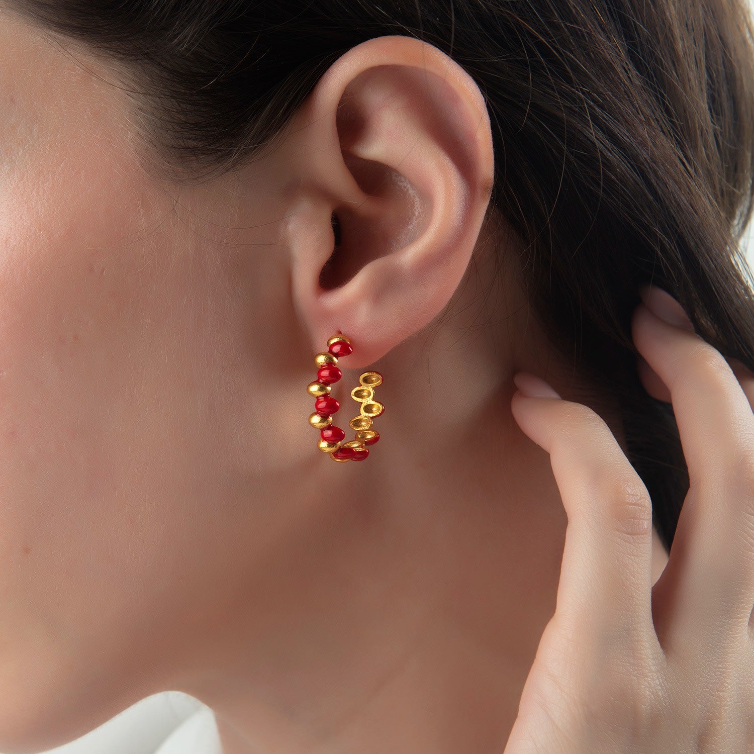 Grace Hoop Earrings - Red