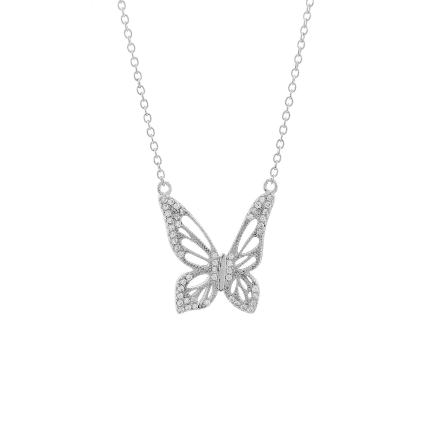 Graceful Spirit Butterfly Necklace, White Rhodium