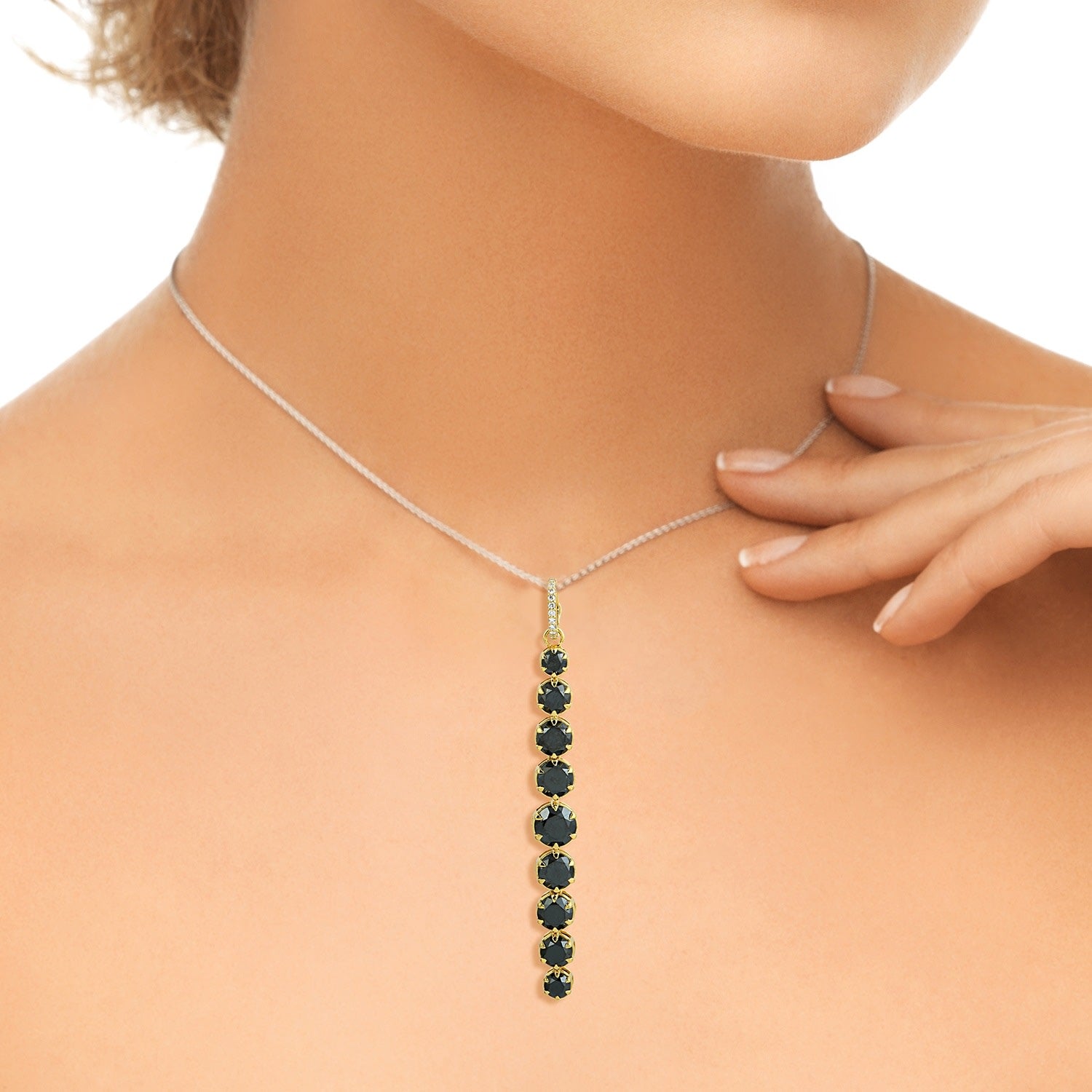Graduated Black Diamond Drop Pendant In 18K Yellow Gold