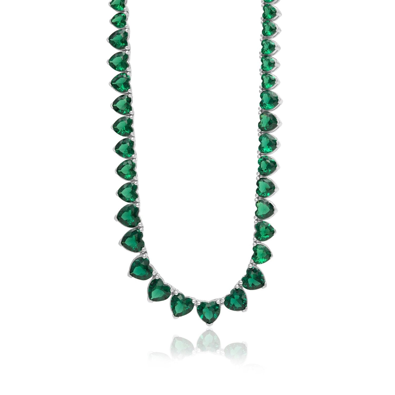 Graduated Heart Tennis Necklace - Green