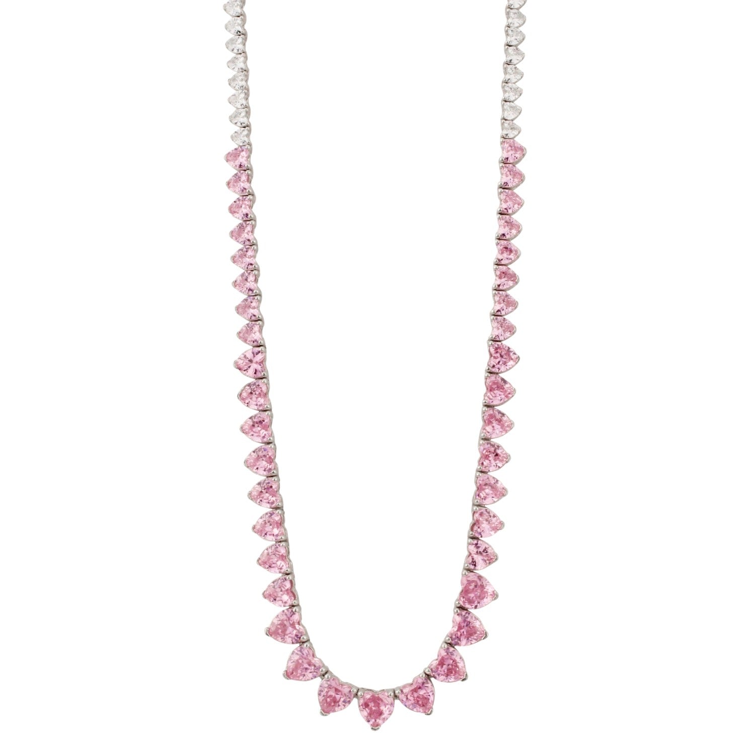 Graduated Heart Tennis Necklace - Pink