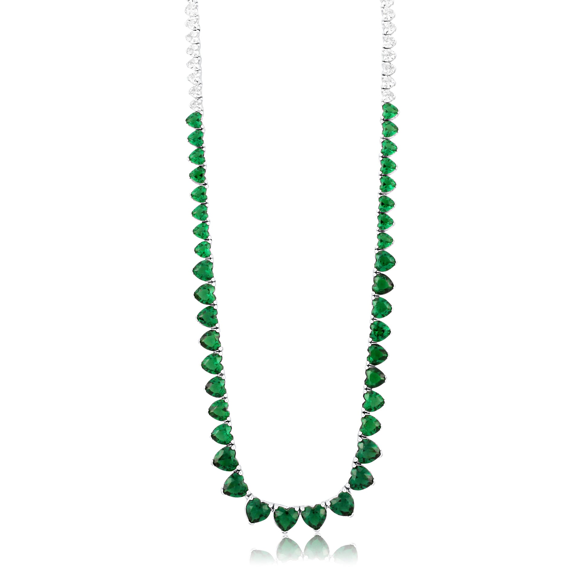 Graduated Heart Tennis Necklace - Green