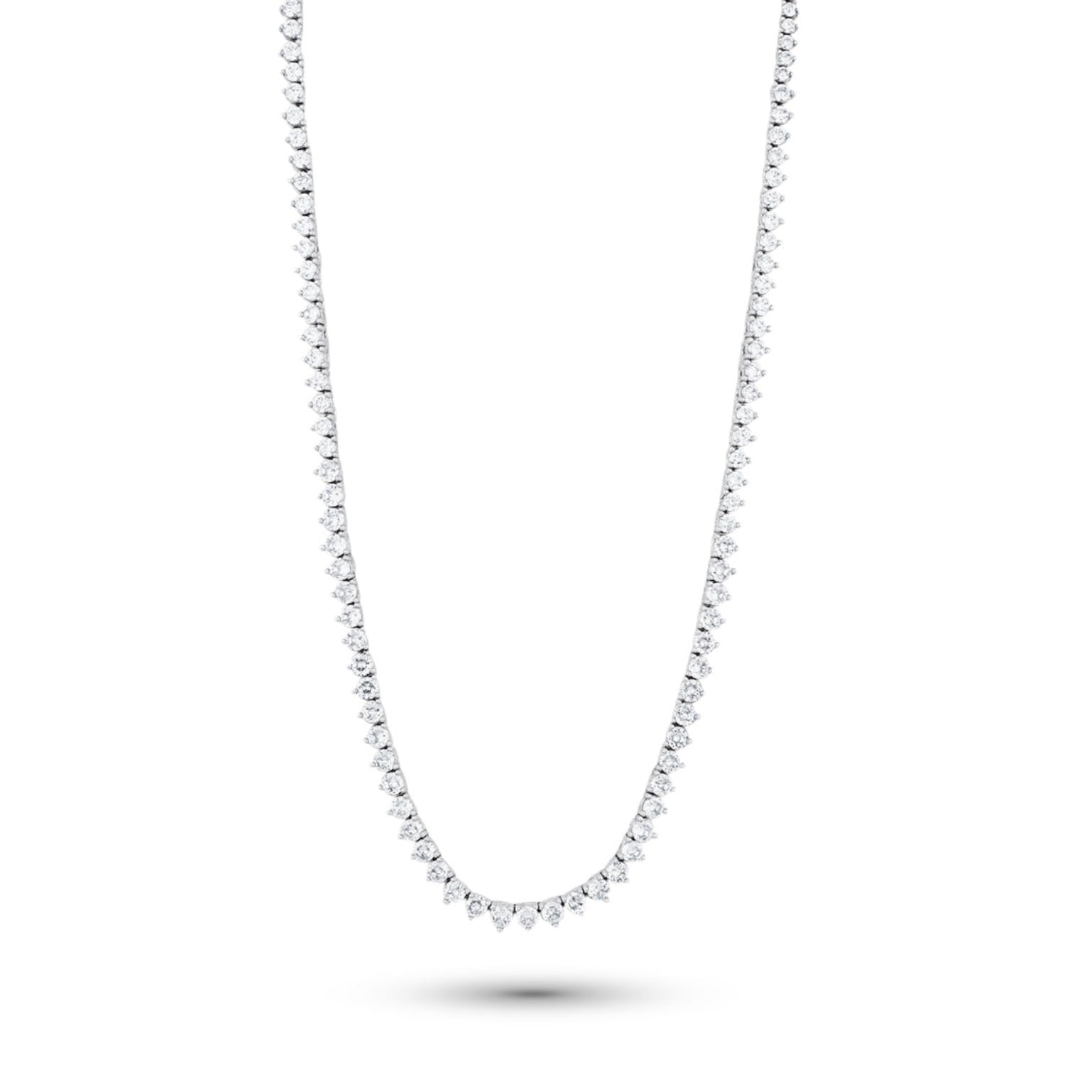 Graduated Three Prong Tennis Necklace - Silver