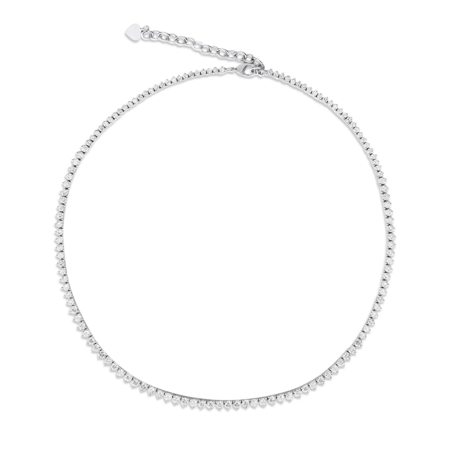 Graduated Three Prong Tennis Necklace - Silver