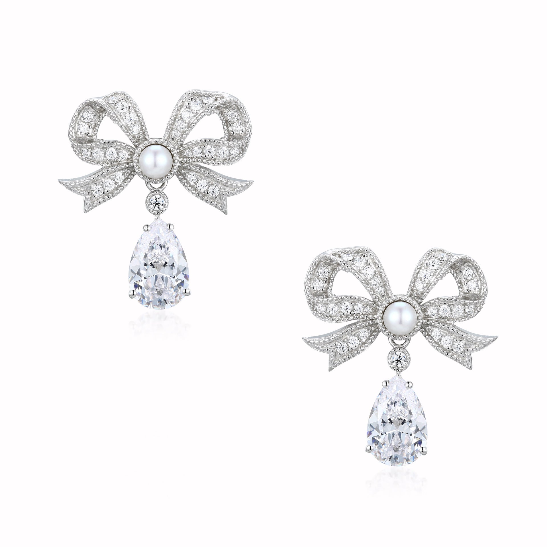 Grand Duchess Bow & Drop Silver Earrings