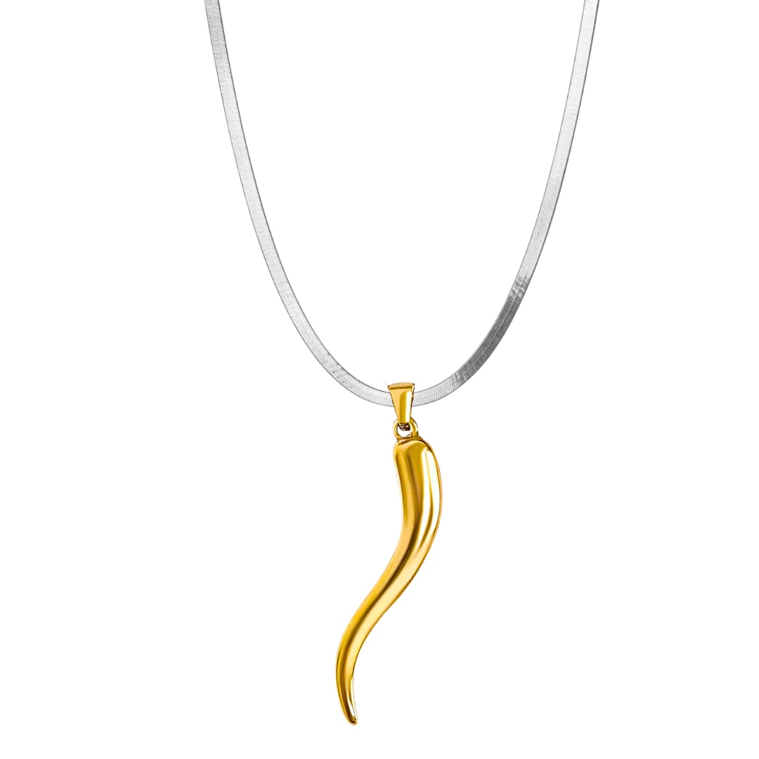 Mega Two Tone Lucky Horn Waterproof Necklace
