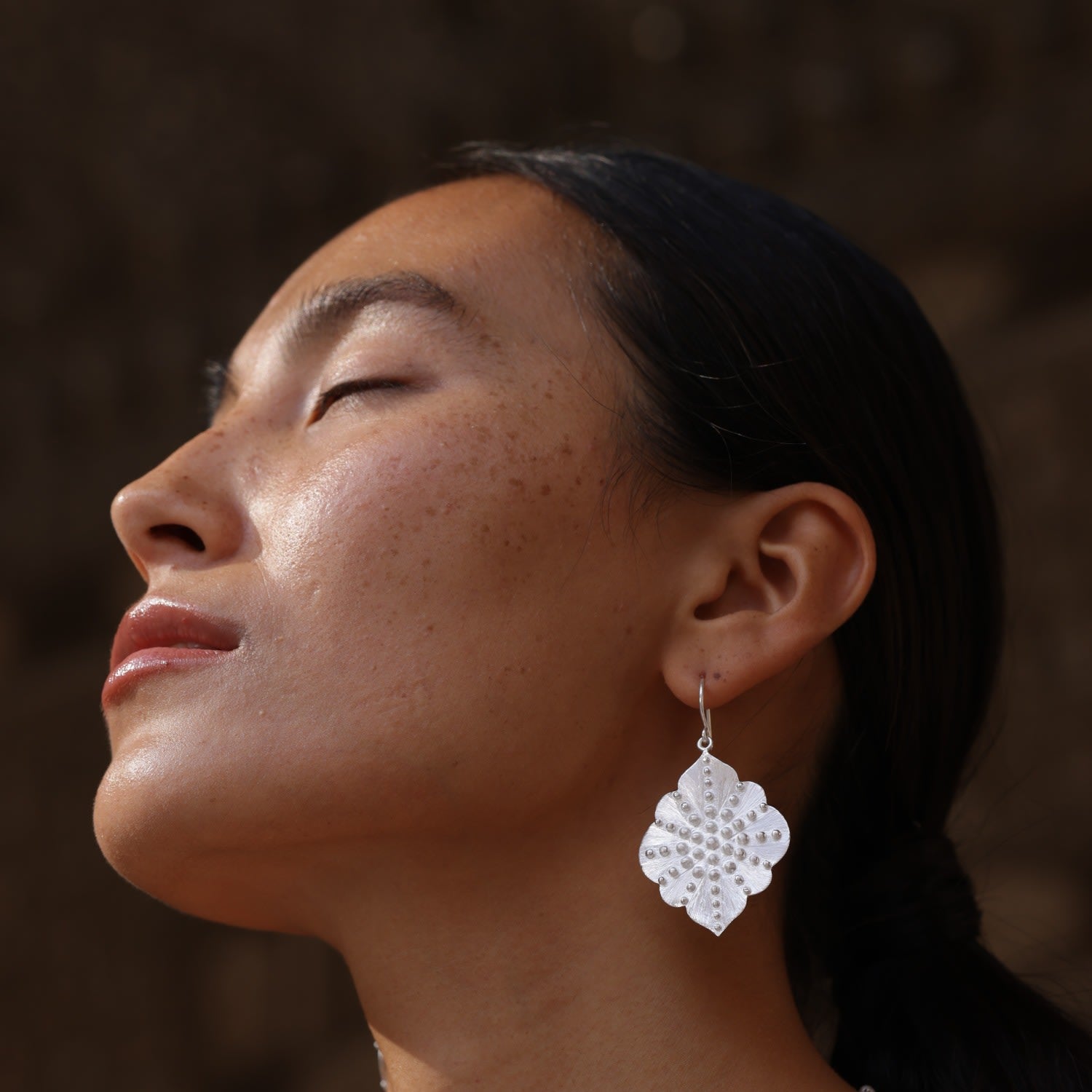 Granulated Ashram Window Earrings - Sterling Silver