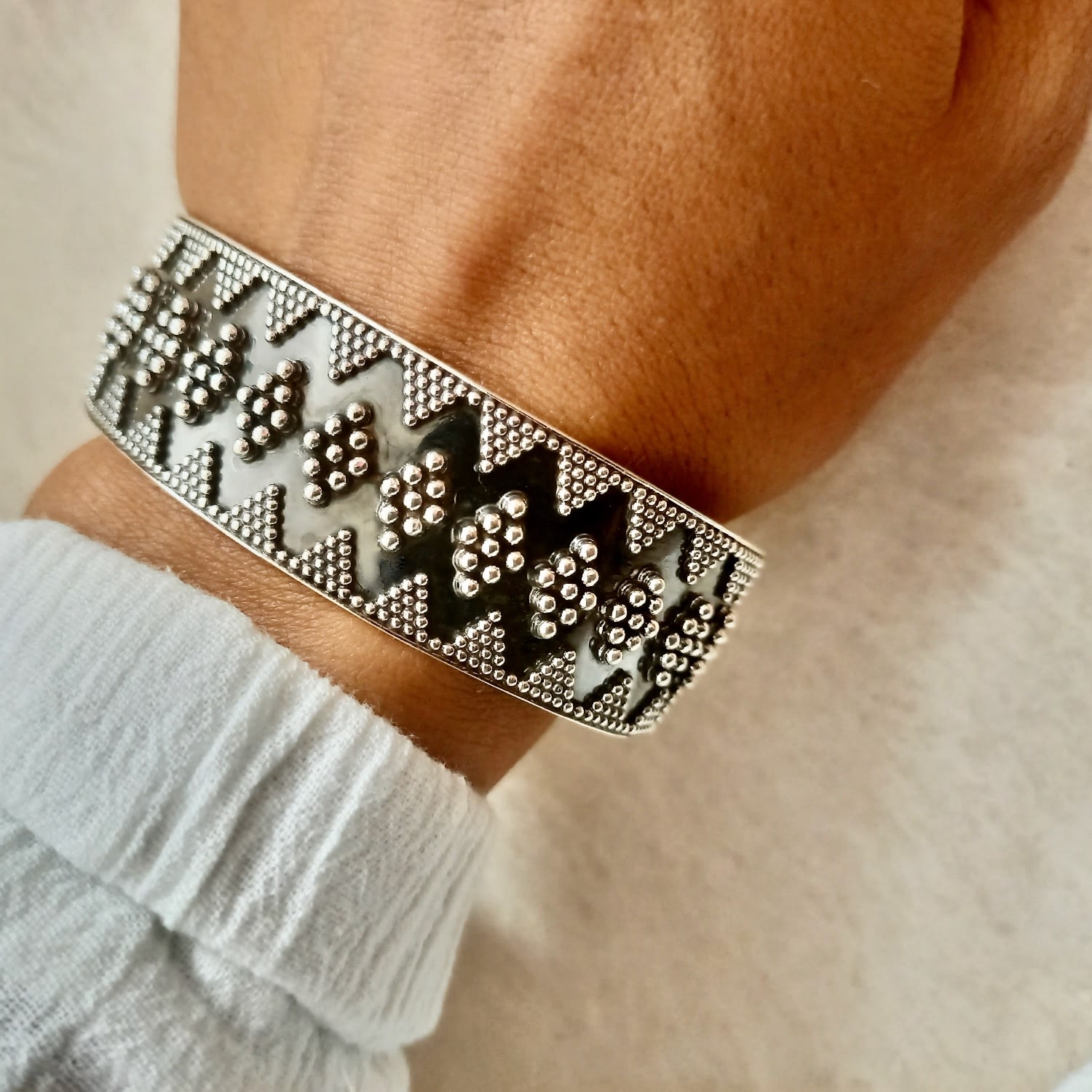 Granulated Cuff Bracelet - Sterling Silver