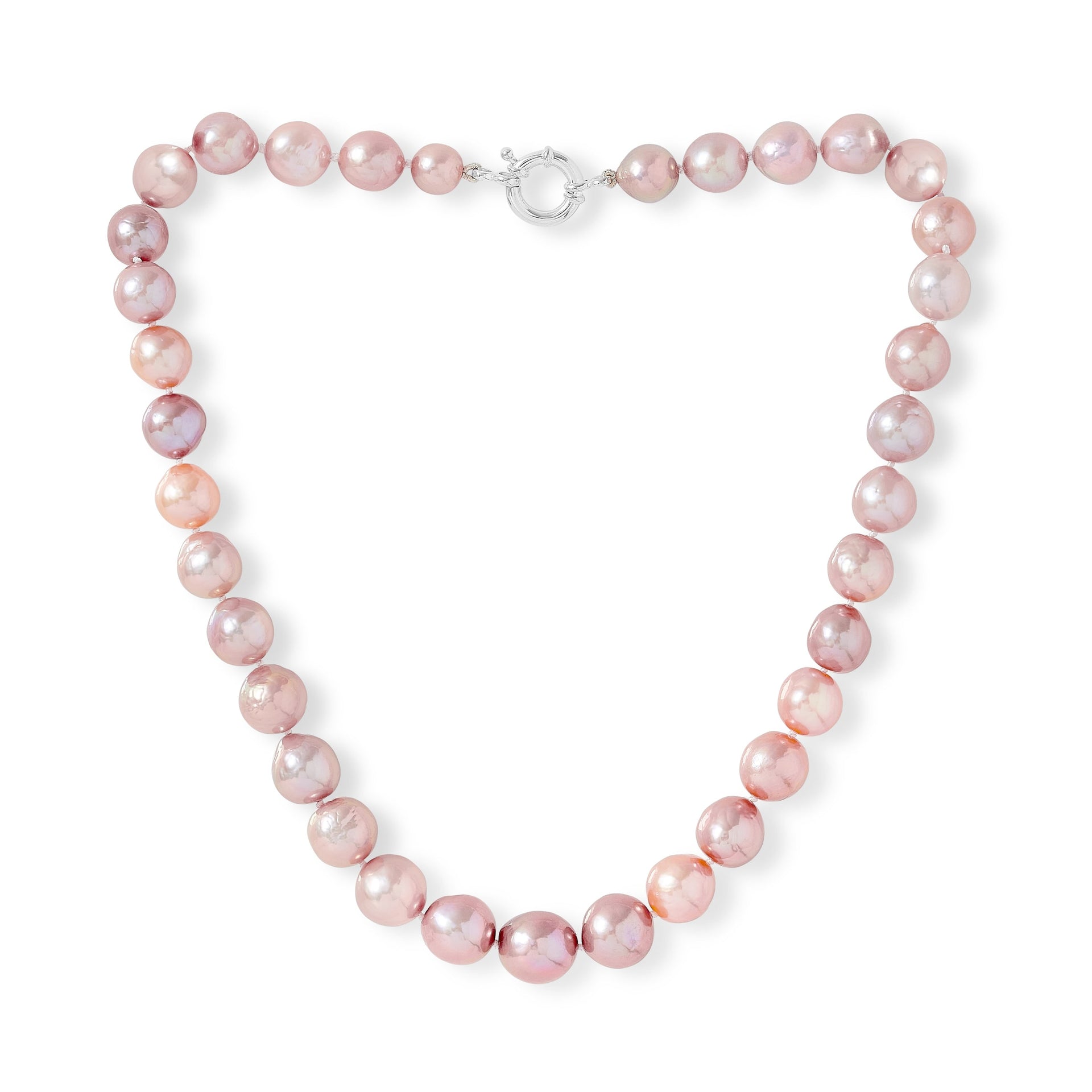 Gratia Peach & Mauve Cultured Freshwater Pearl Necklace With Silver Spring Clasp