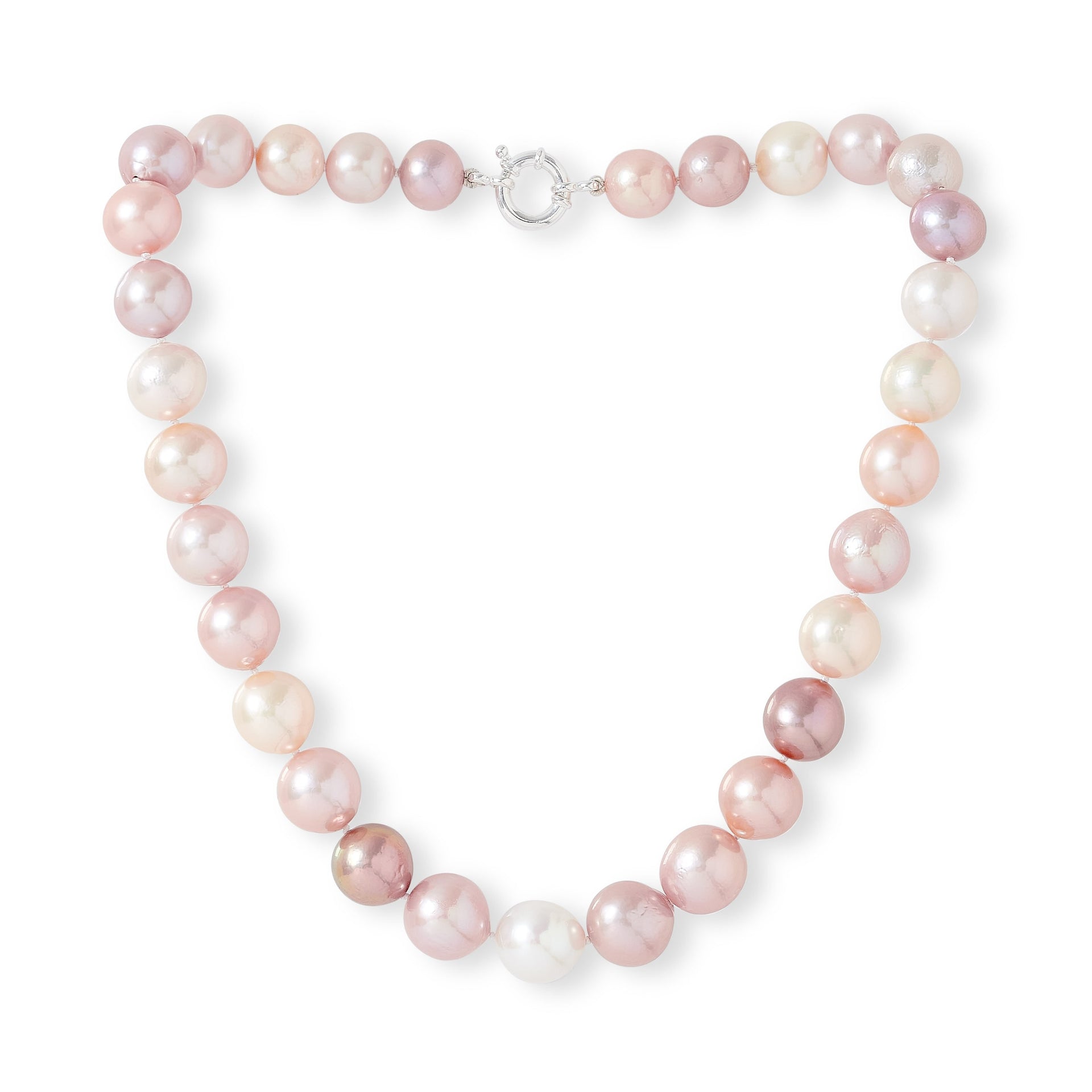 Gratia Pinks & White Cultured Freshwater Pearl Necklace With Silver Spring Clasp