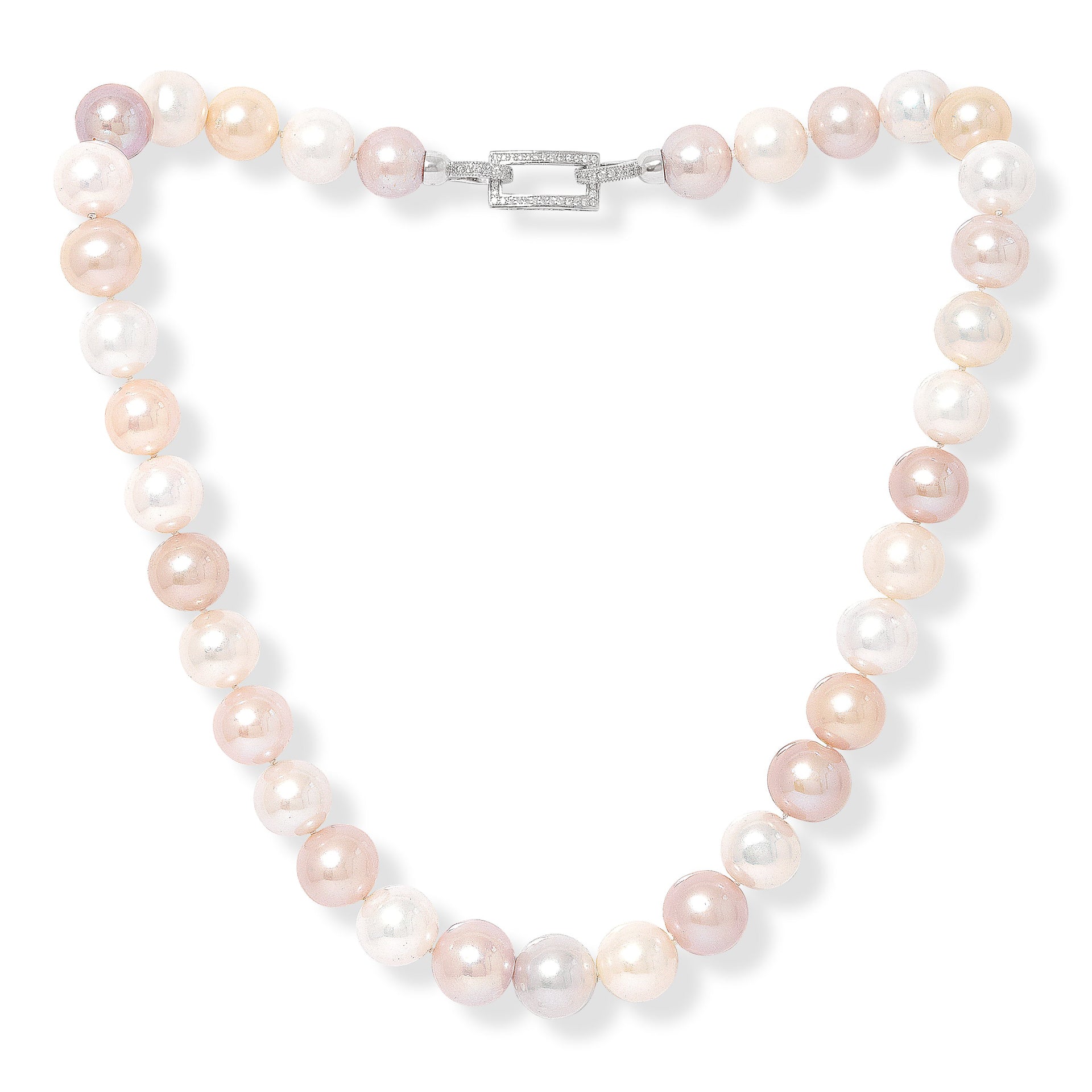 Gratia Pink & White Cultured Freshwater Pearl Necklace With Pave Clasp