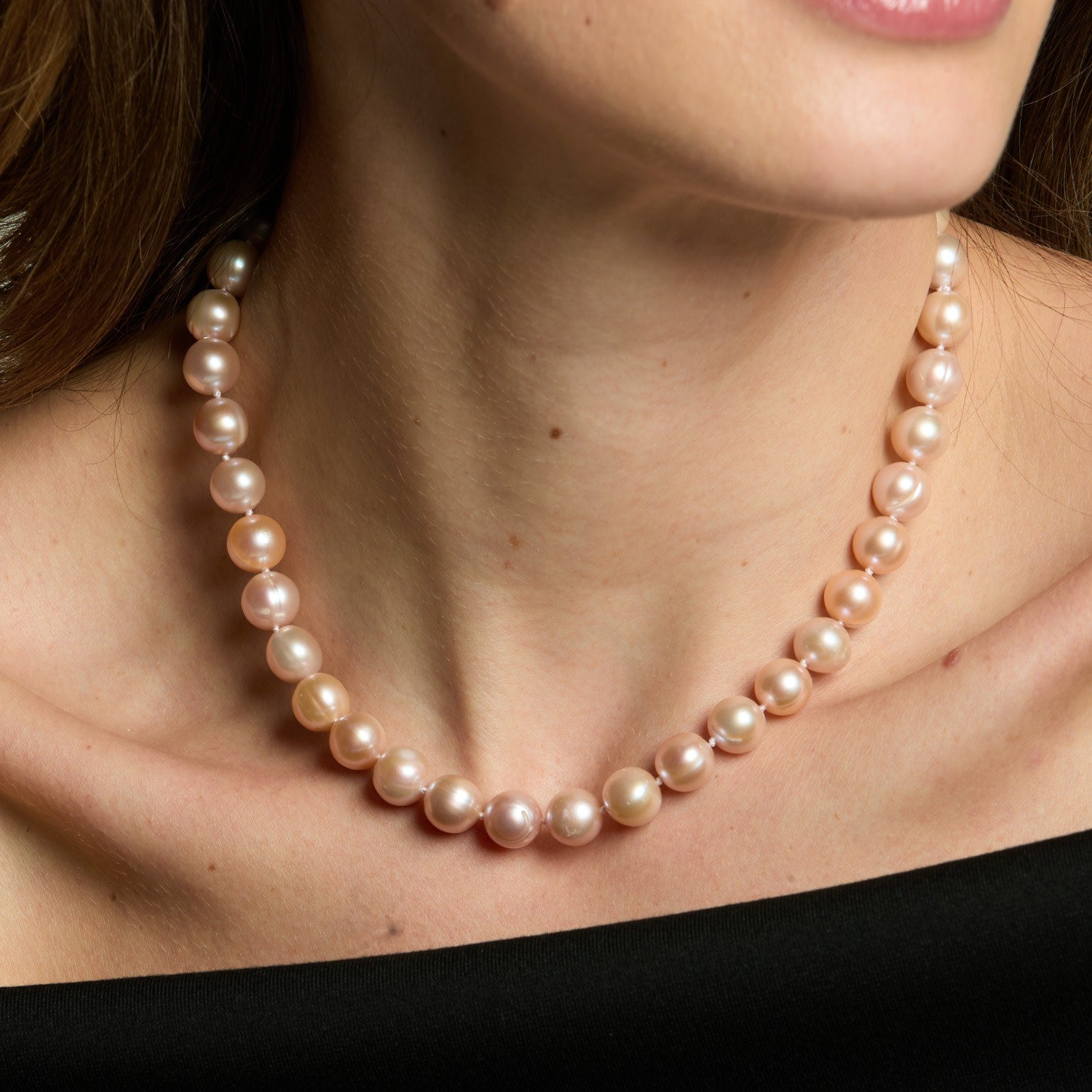 Gratia Almost Round Pink Baroque Cultured Freshwater Pearl Necklace