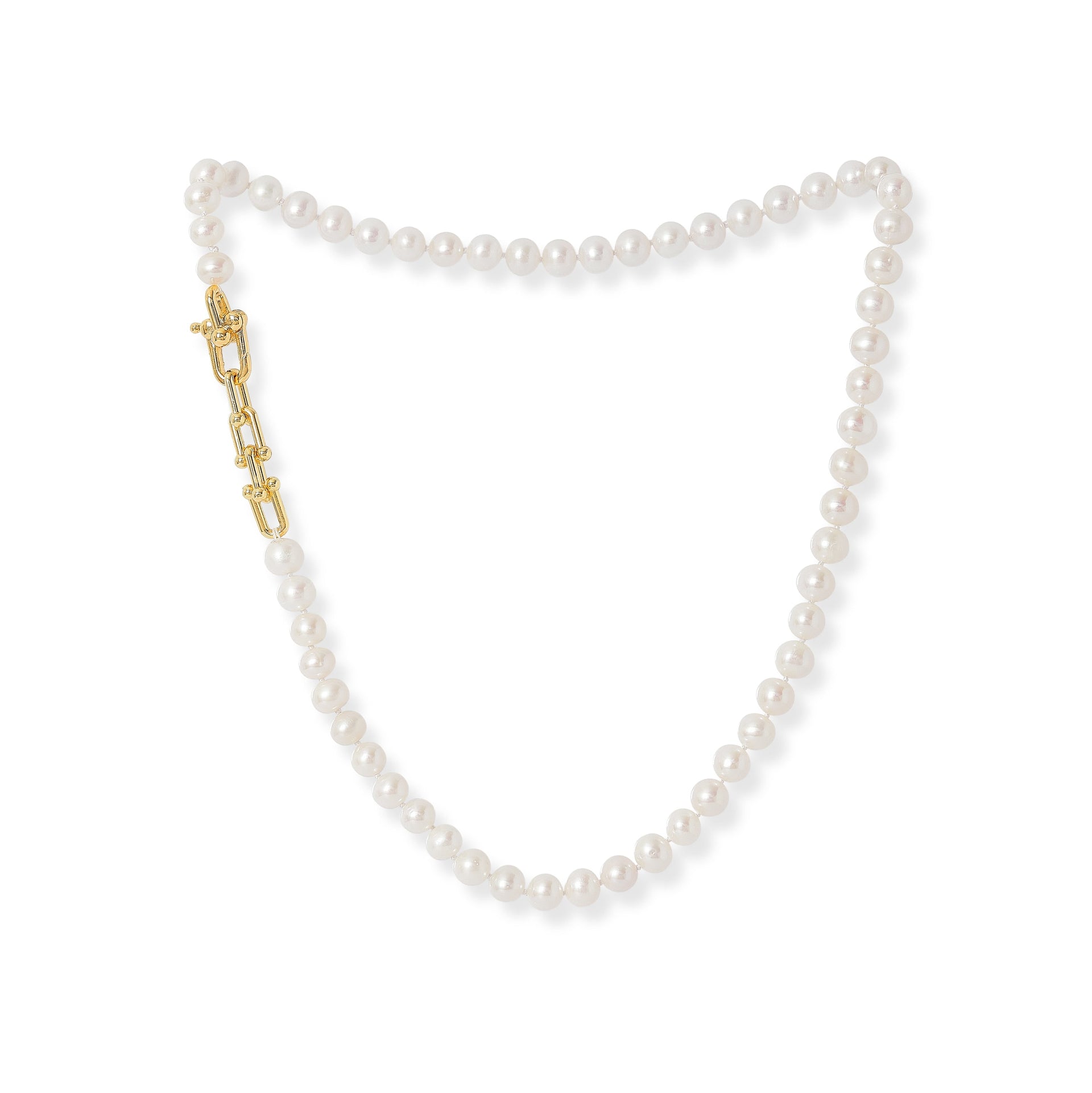 Gratia Cultured Freshwater Pearl Necklace With Chunky Gold Fill Chain Feature