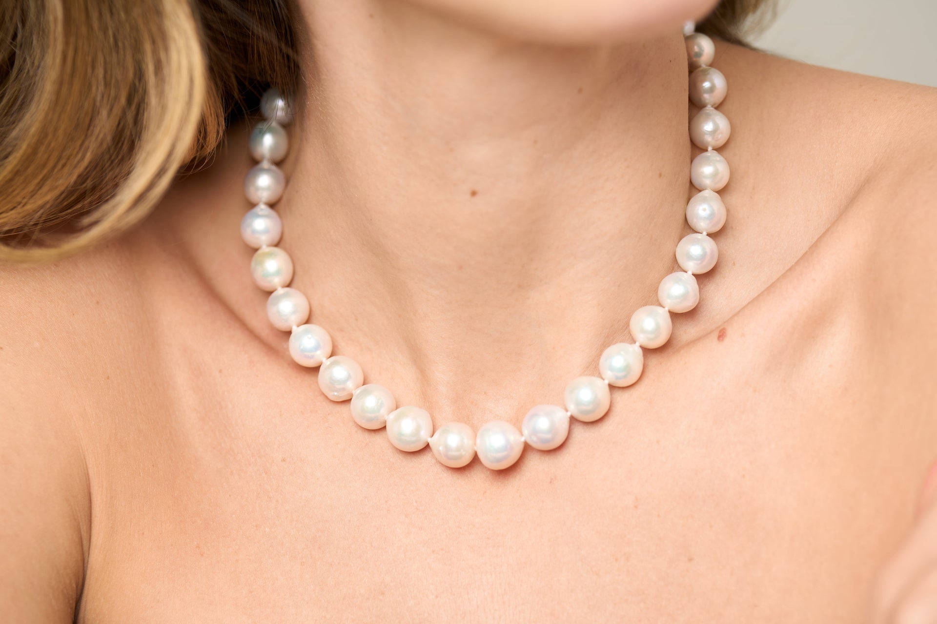 Gratia Large White Cultured Freshwater Pearl Necklace With Sterling Silver Clasp